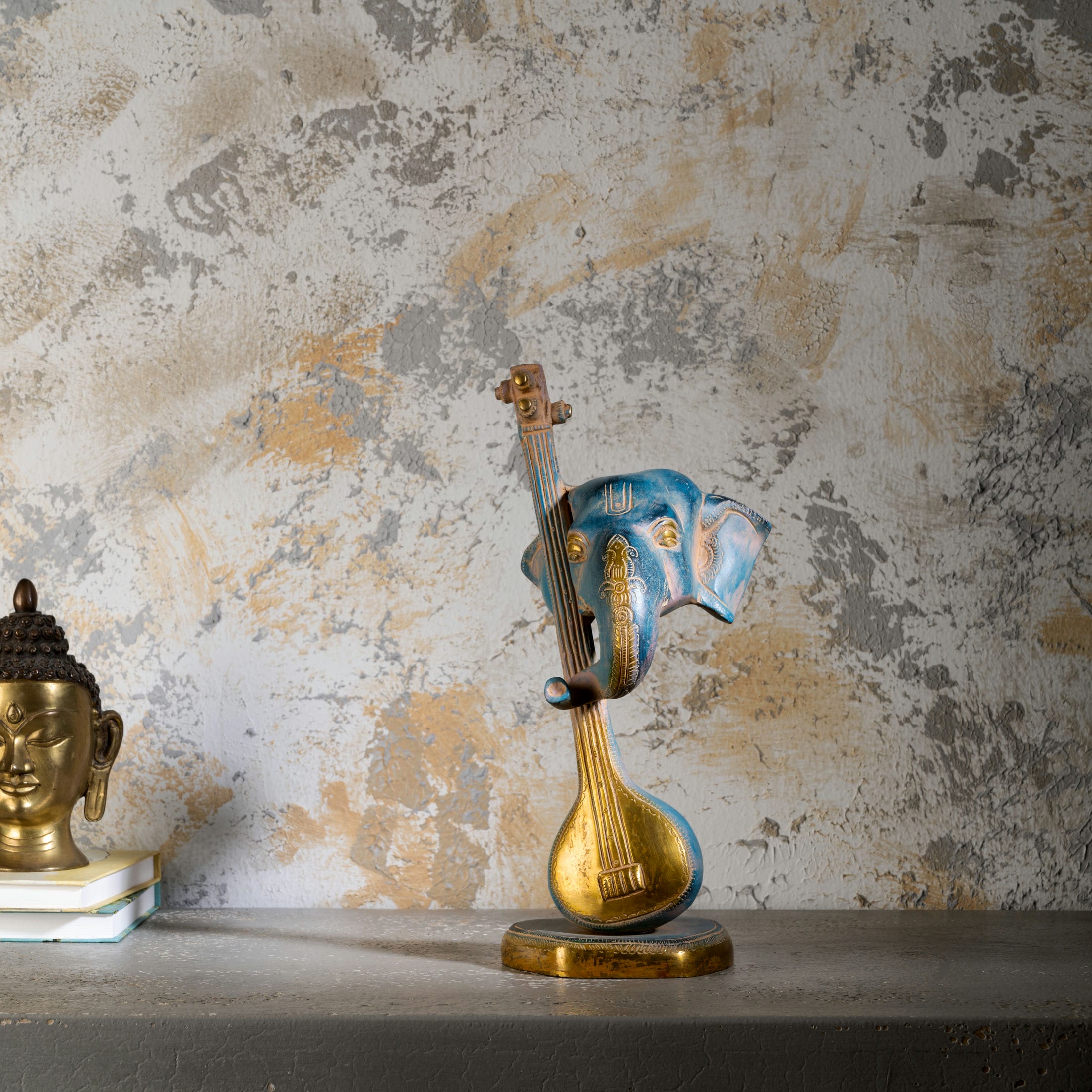 Painted Brass Musical Ganesha Sculpture: The Divine Melody