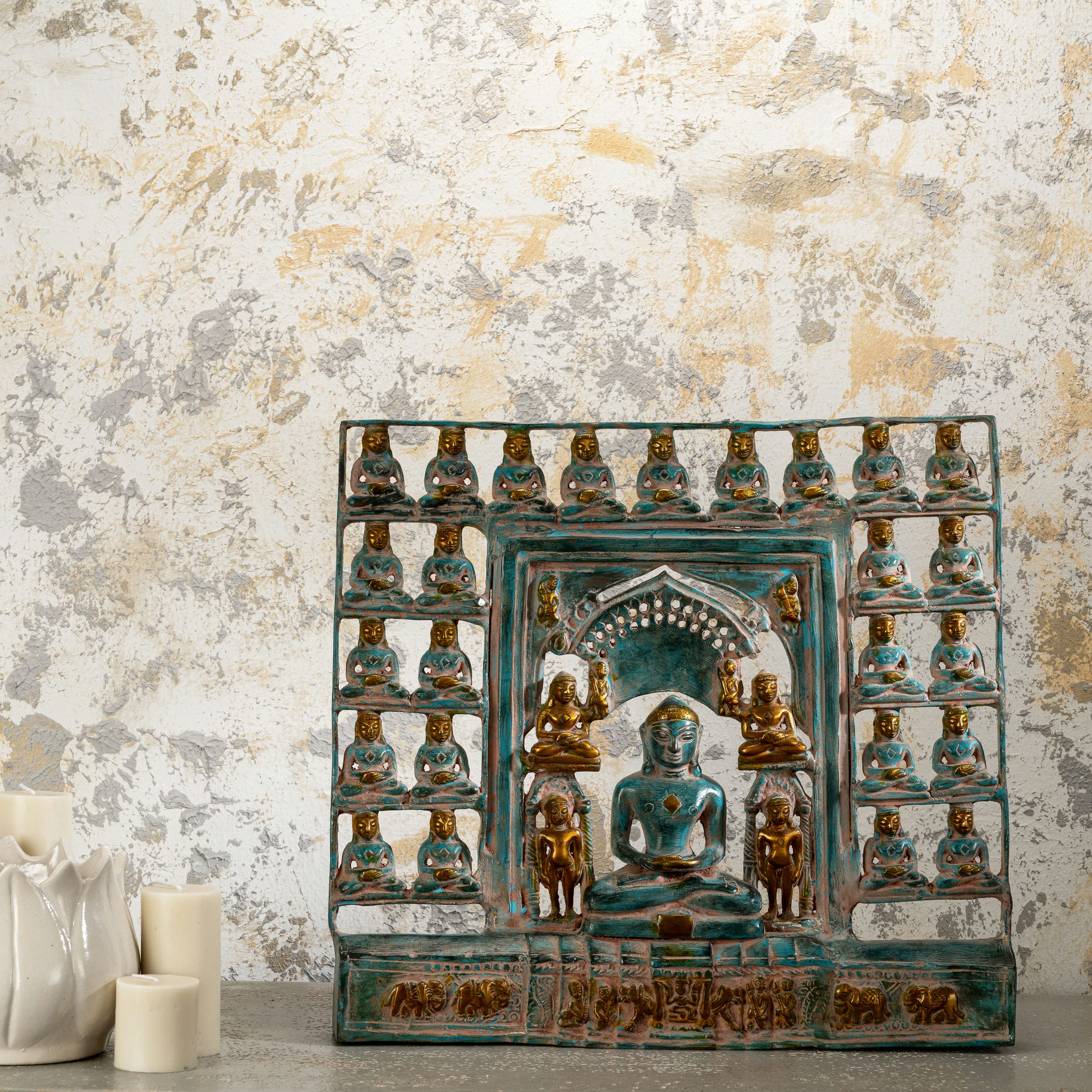 Verdigris Brass Tirthankara Panel: The Cosmic Sanctuary