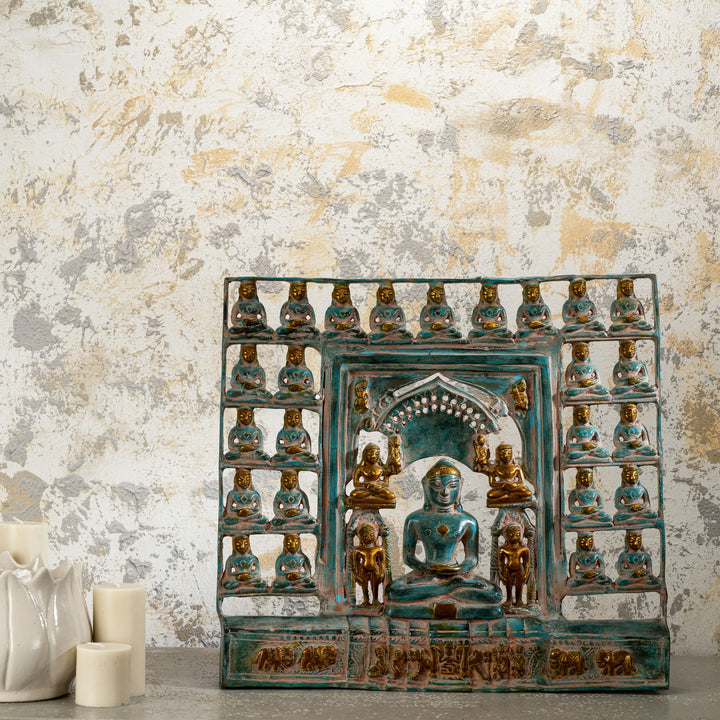 Verdigris Brass Tirthankara Panel: The Cosmic Sanctuary