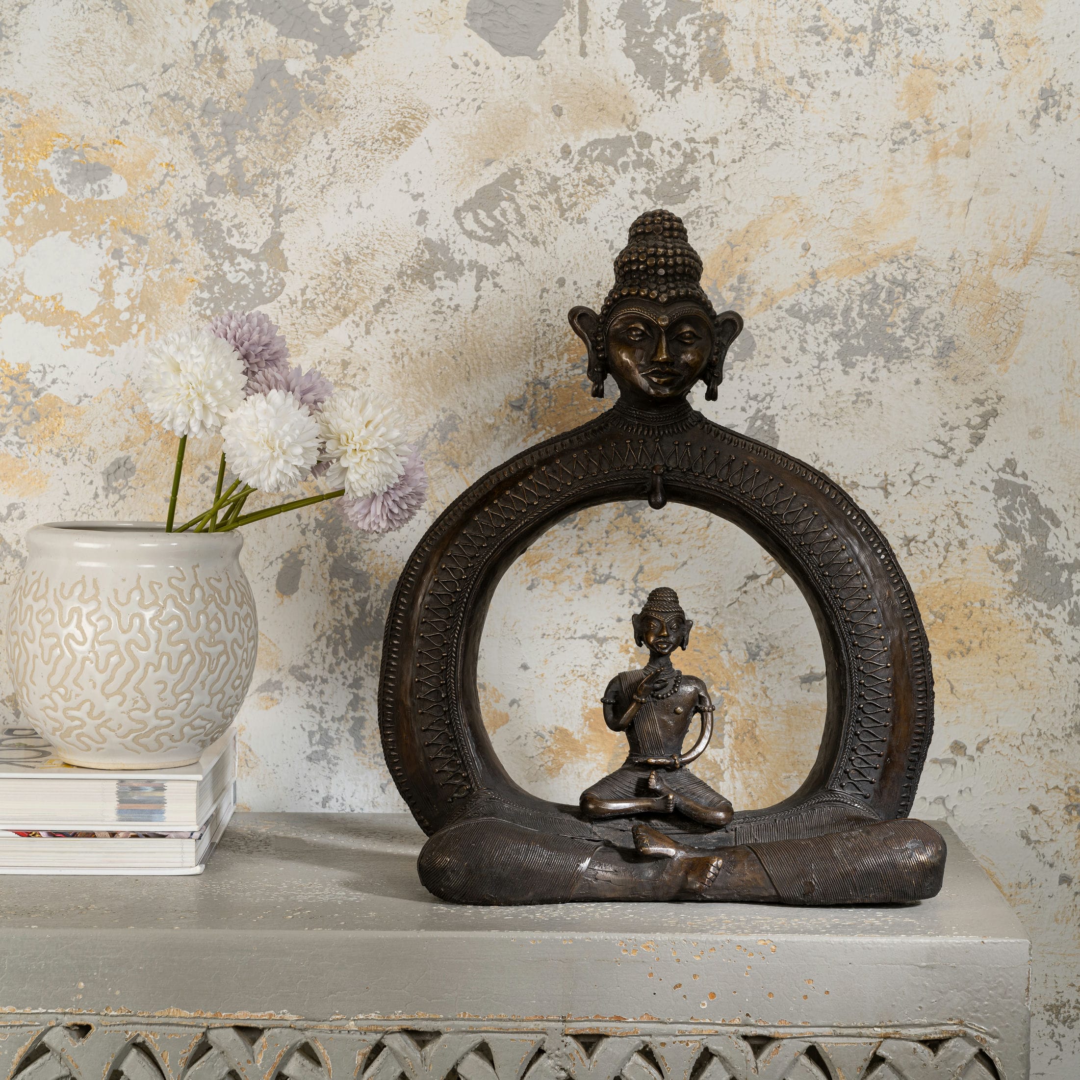 Abstract Brass Buddha Sculpture: The Cosmic Meditator