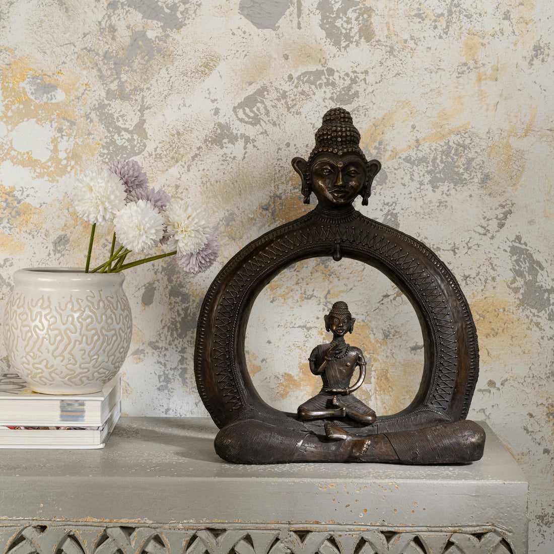 Abstract Brass Buddha Sculpture: The Cosmic Meditator