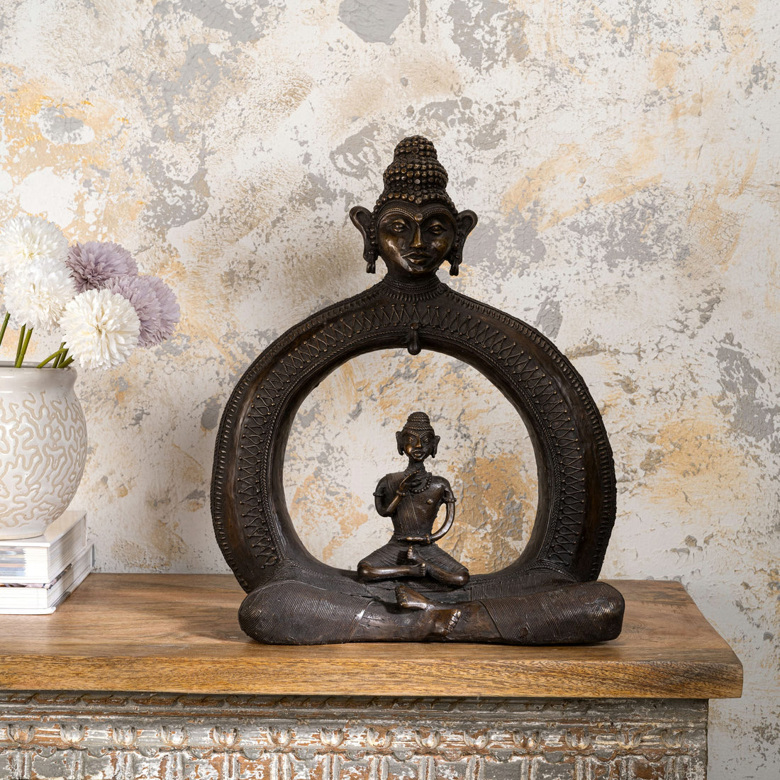 Abstract Brass Buddha Sculpture: The Cosmic Meditator