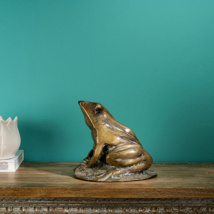 Antiqued Brass Frog Sculpture: The Monsoon Sentinel
