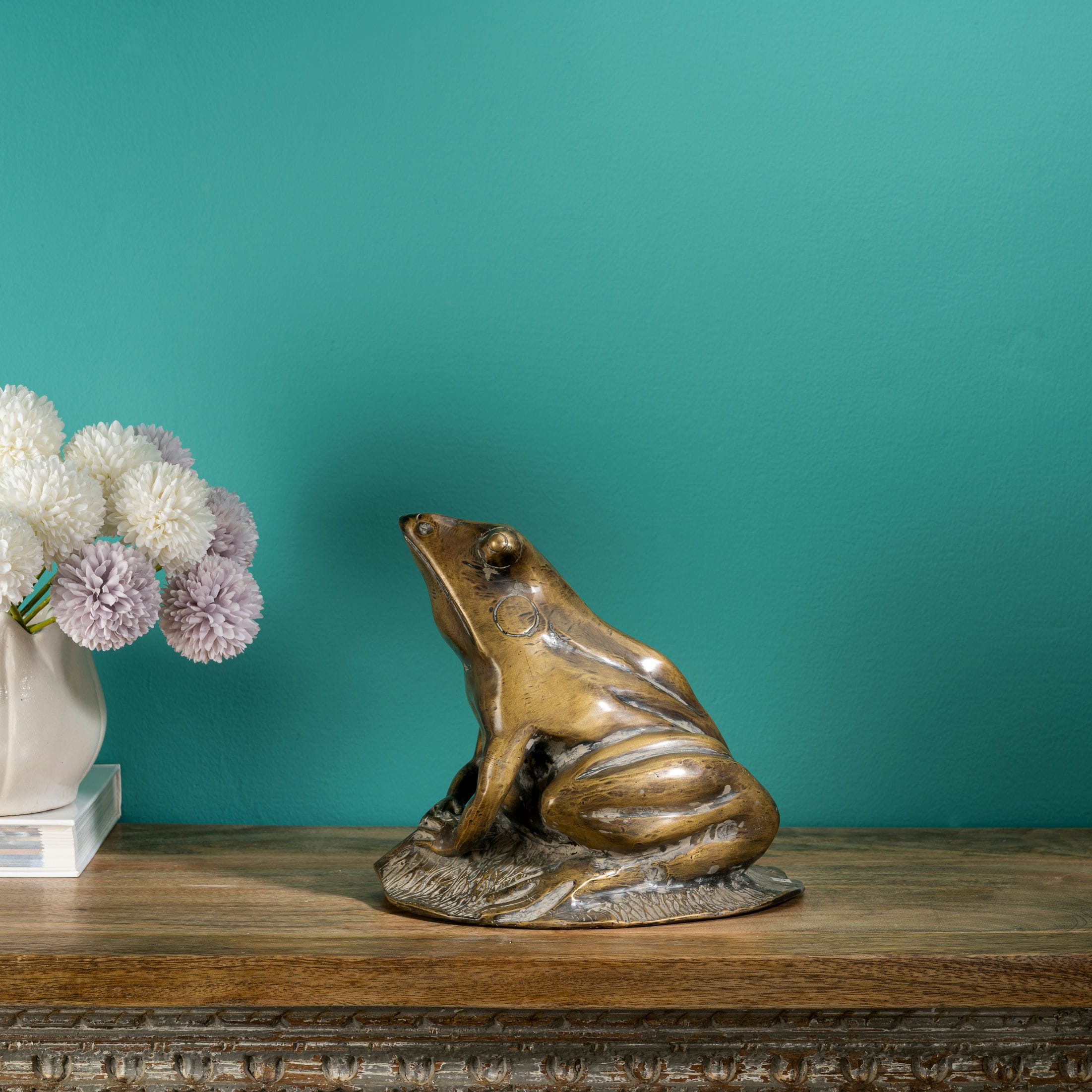 Antiqued Brass Frog Sculpture: The Monsoon Sentinel