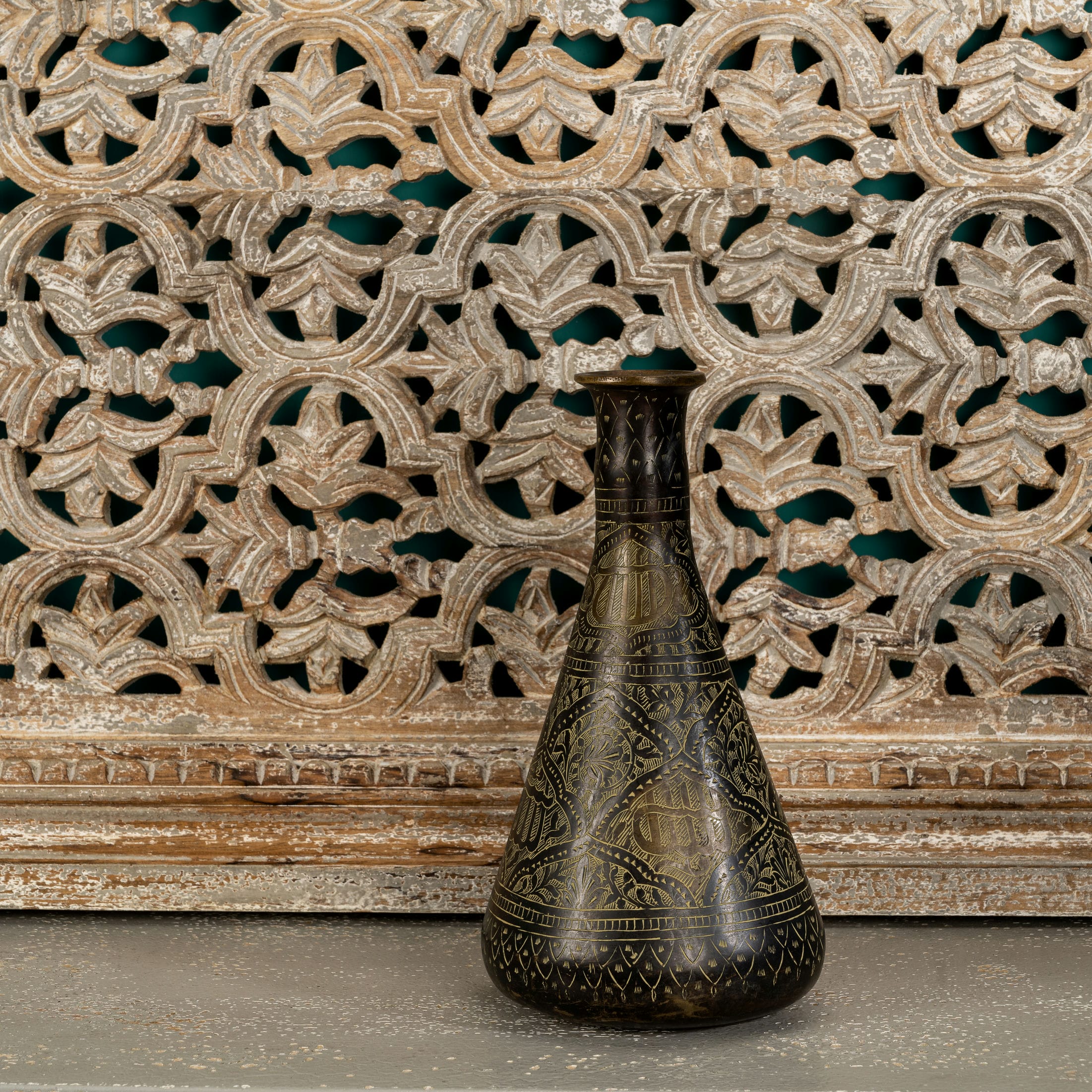 Engraved Brass Decorative Vase: The Architectural Spire