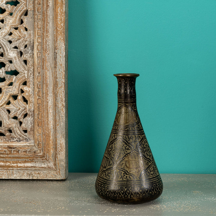 Engraved Brass Decorative Vase: The Architectural Spire