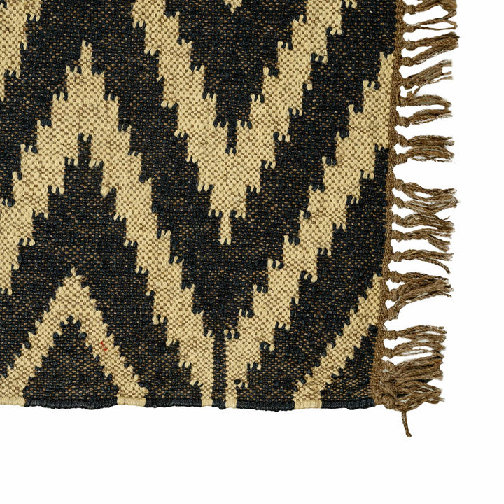 Handwoven Wool Jute Rug – Black & Natural Diamond Pattern