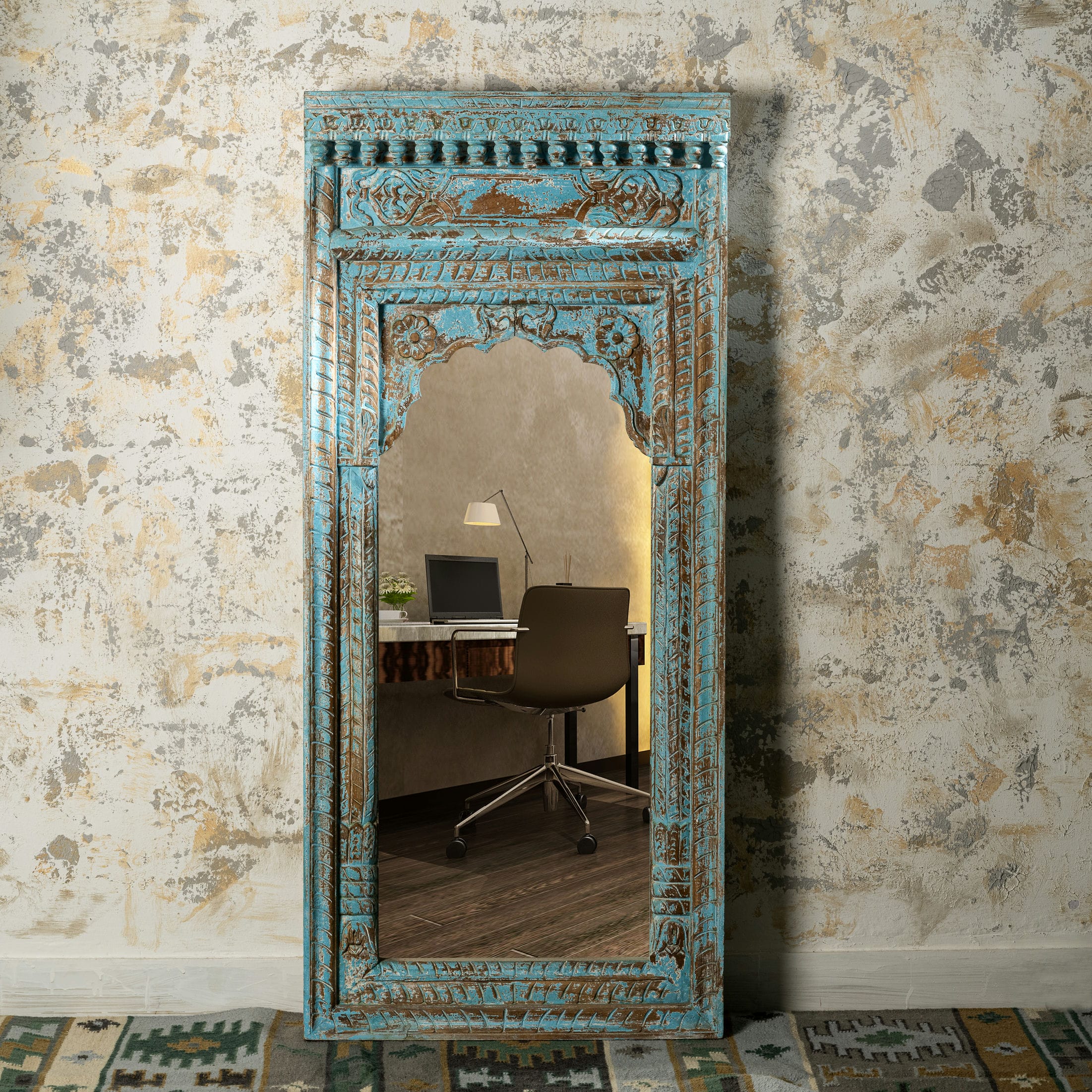 Rustic style blue mirror frame
