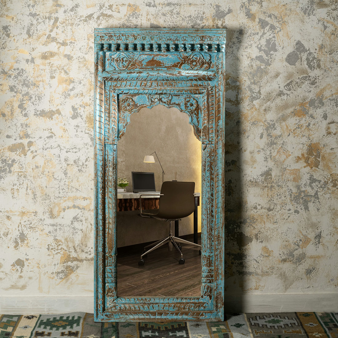 Rustic style blue mirror frame