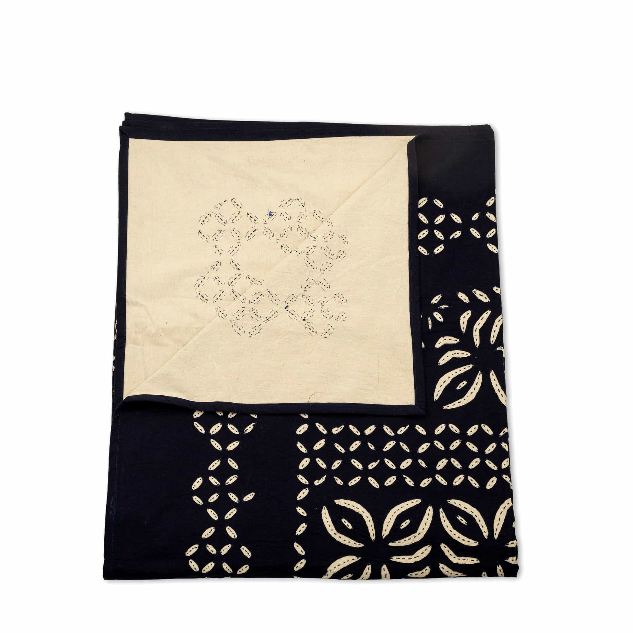 Midnight Blue Block Print Bedspread