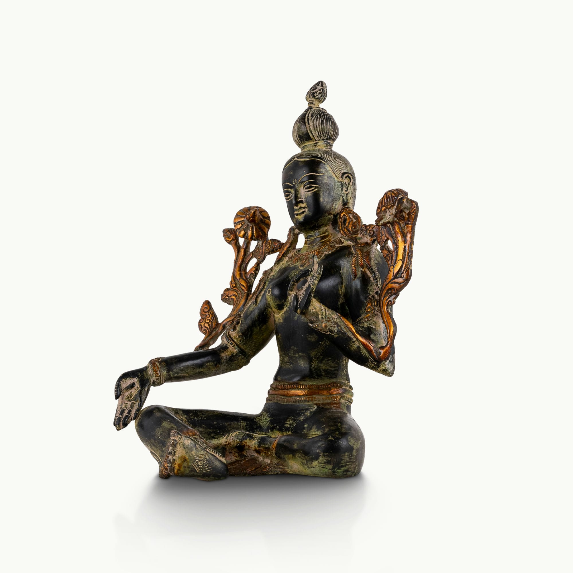 Black Brass Seated Tara Statue: The Obsidian Bloom