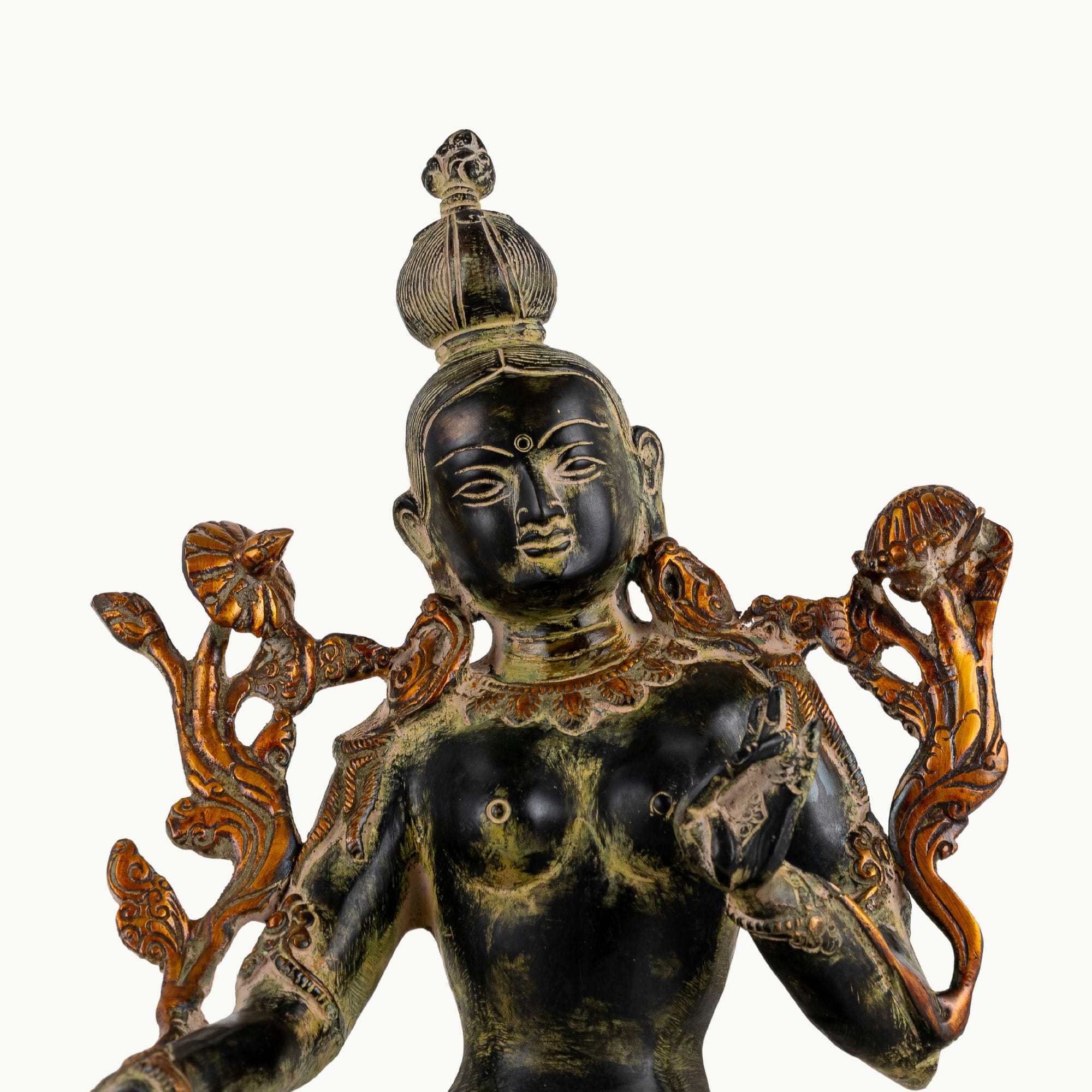 Black Brass Seated Tara Statue: The Obsidian Bloom