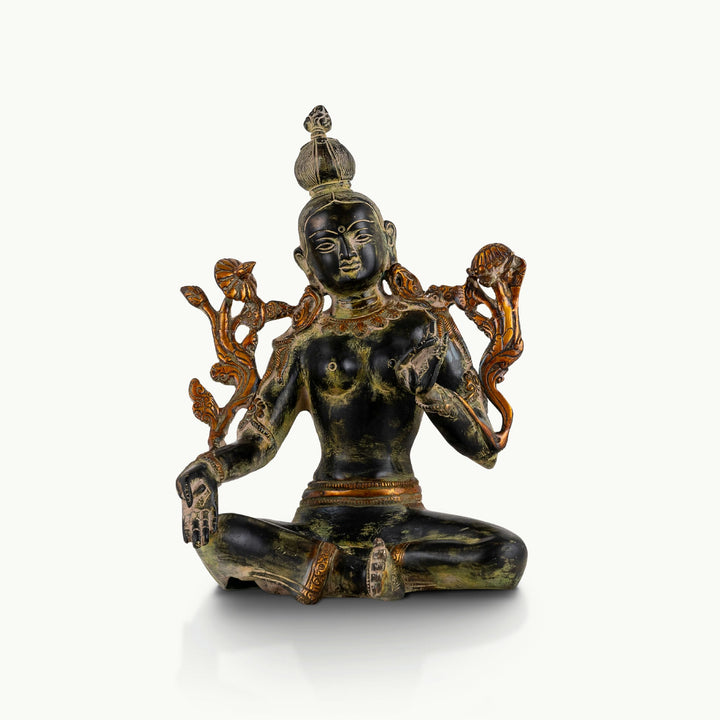 Black Brass Seated Tara Statue: The Obsidian Bloom