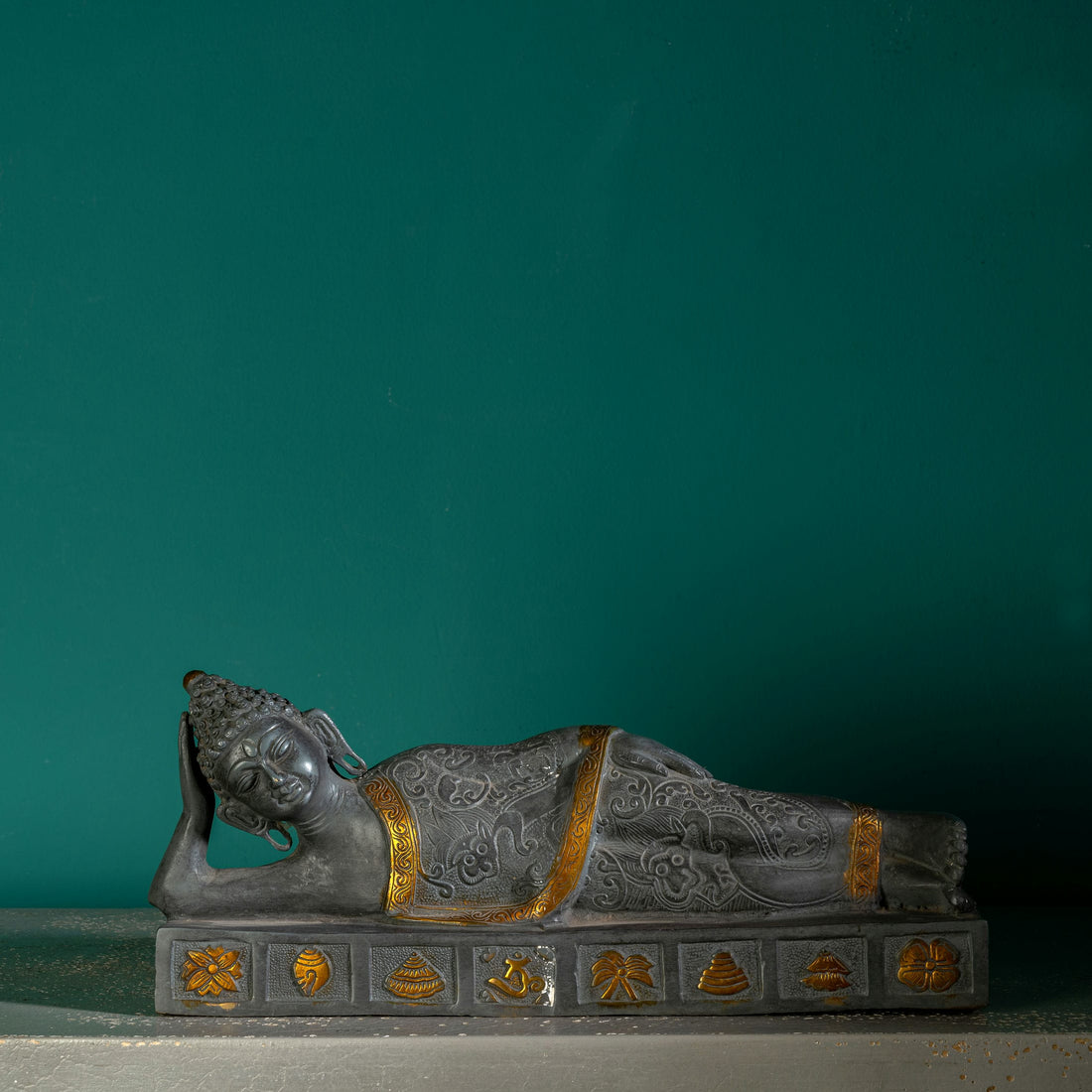 Dual-Tone Brass Reclining Buddha Statue: The Parinirvana Serenity