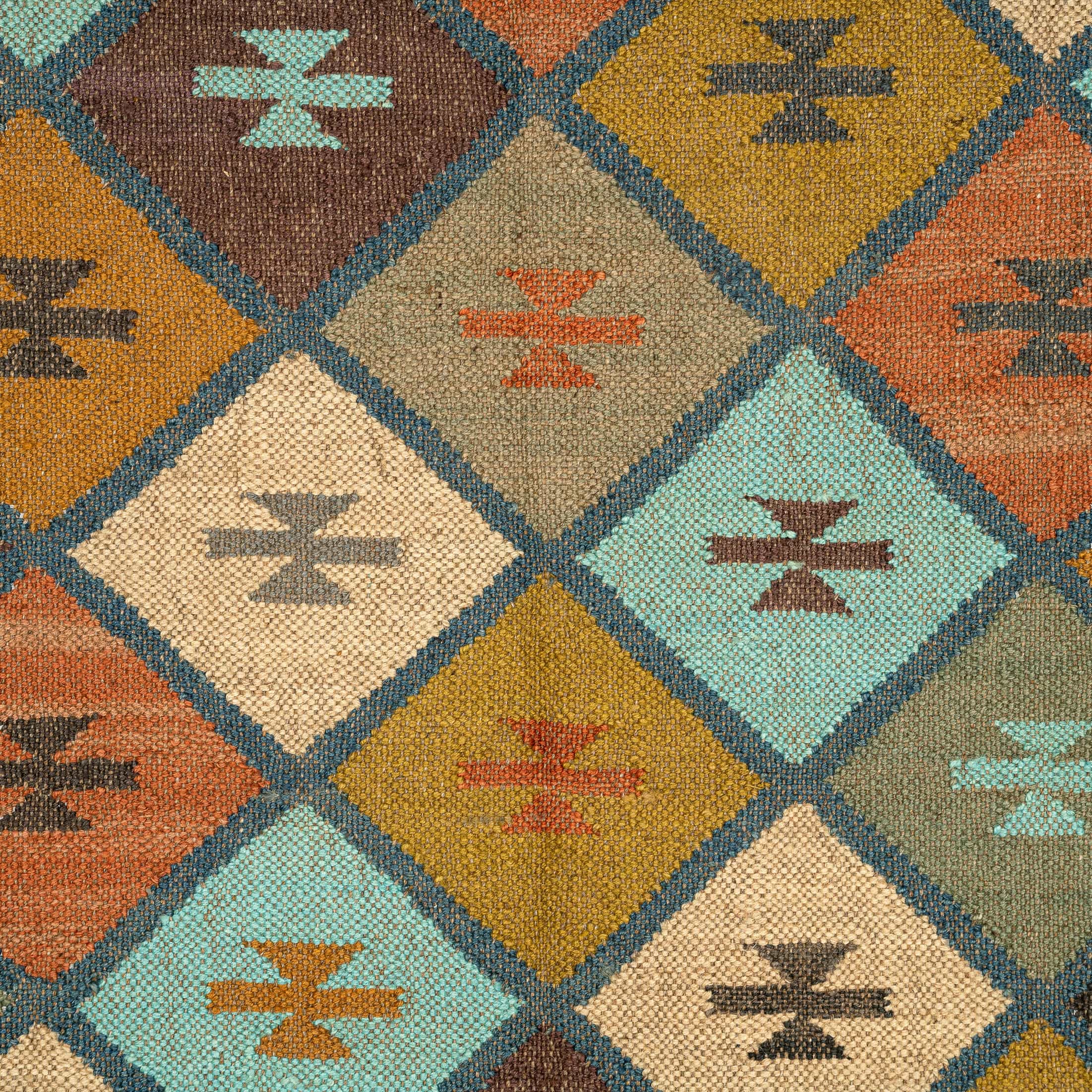 Handwoven wool jute Geometric Diamond Pattern Rug