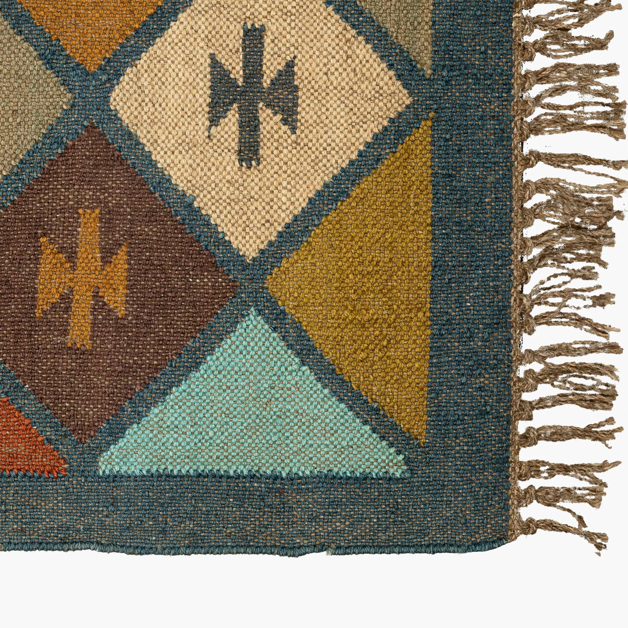Handwoven wool jute Geometric Diamond Pattern Rug