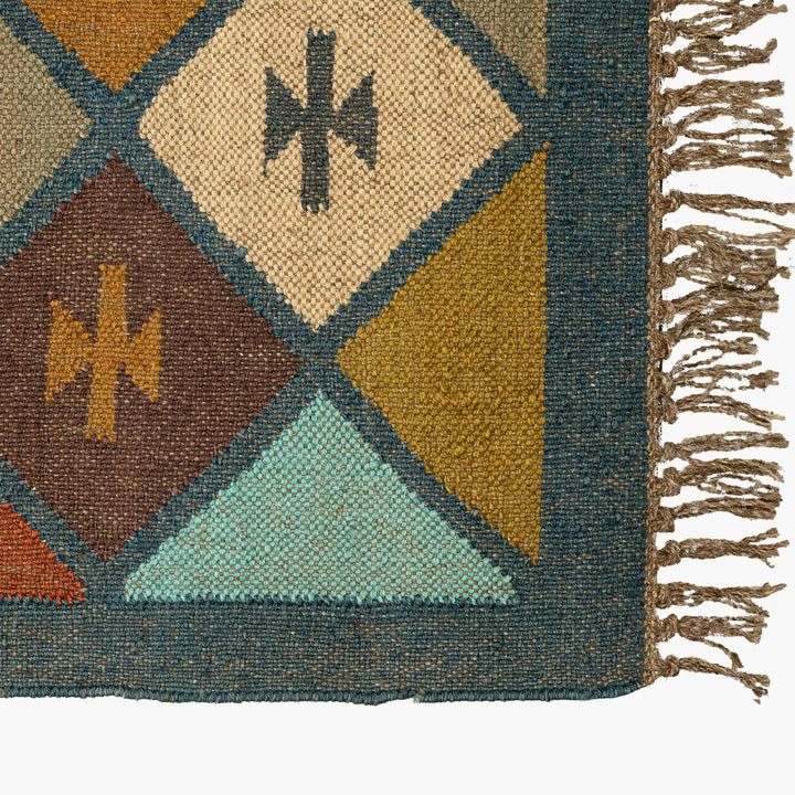 Handwoven wool jute Geometric Diamond Pattern Rug