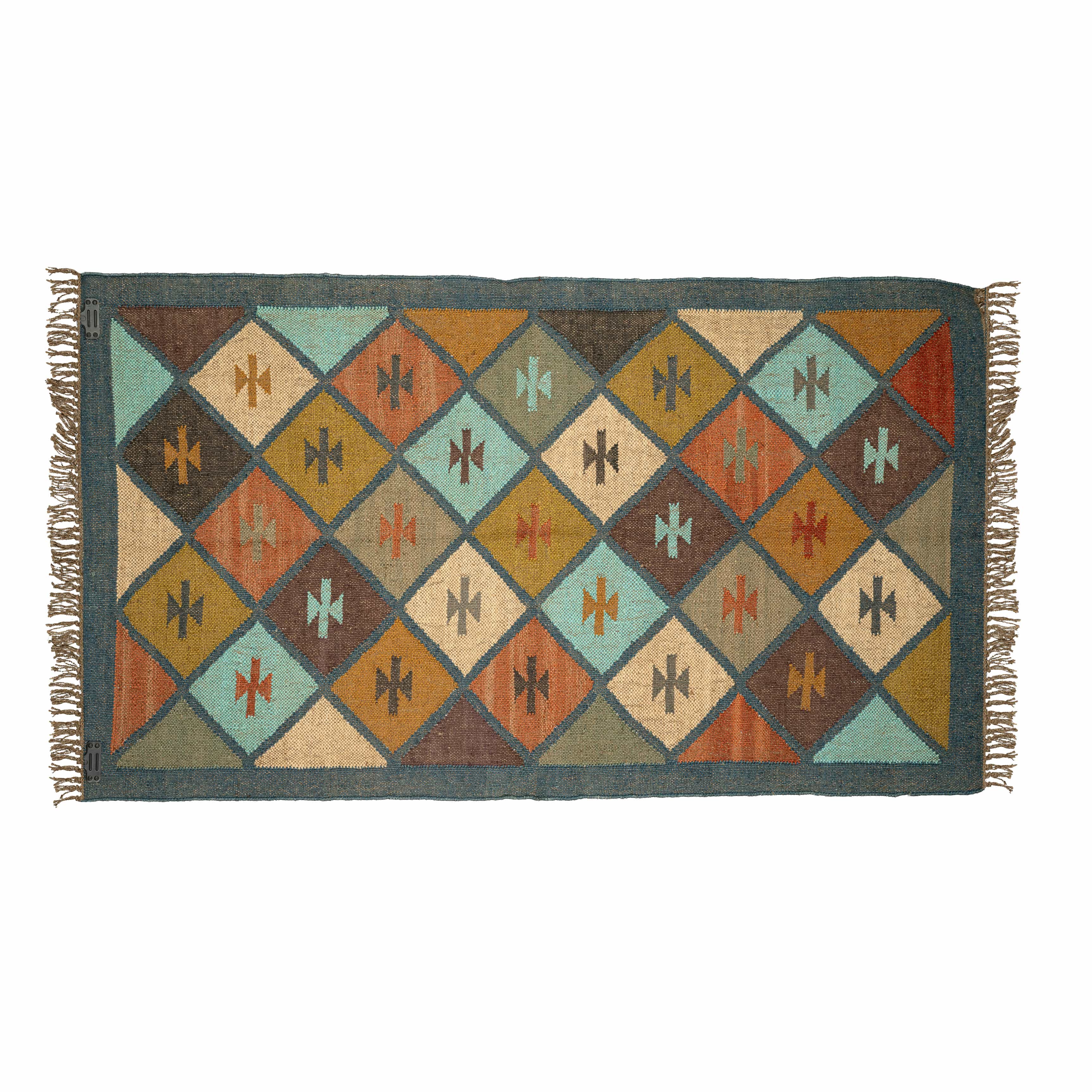 Handwoven wool jute Geometric Diamond Pattern Rug