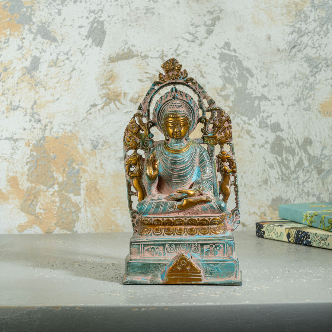 Distressed Brass Buddha Statue with Halo: The Excavated Guardian