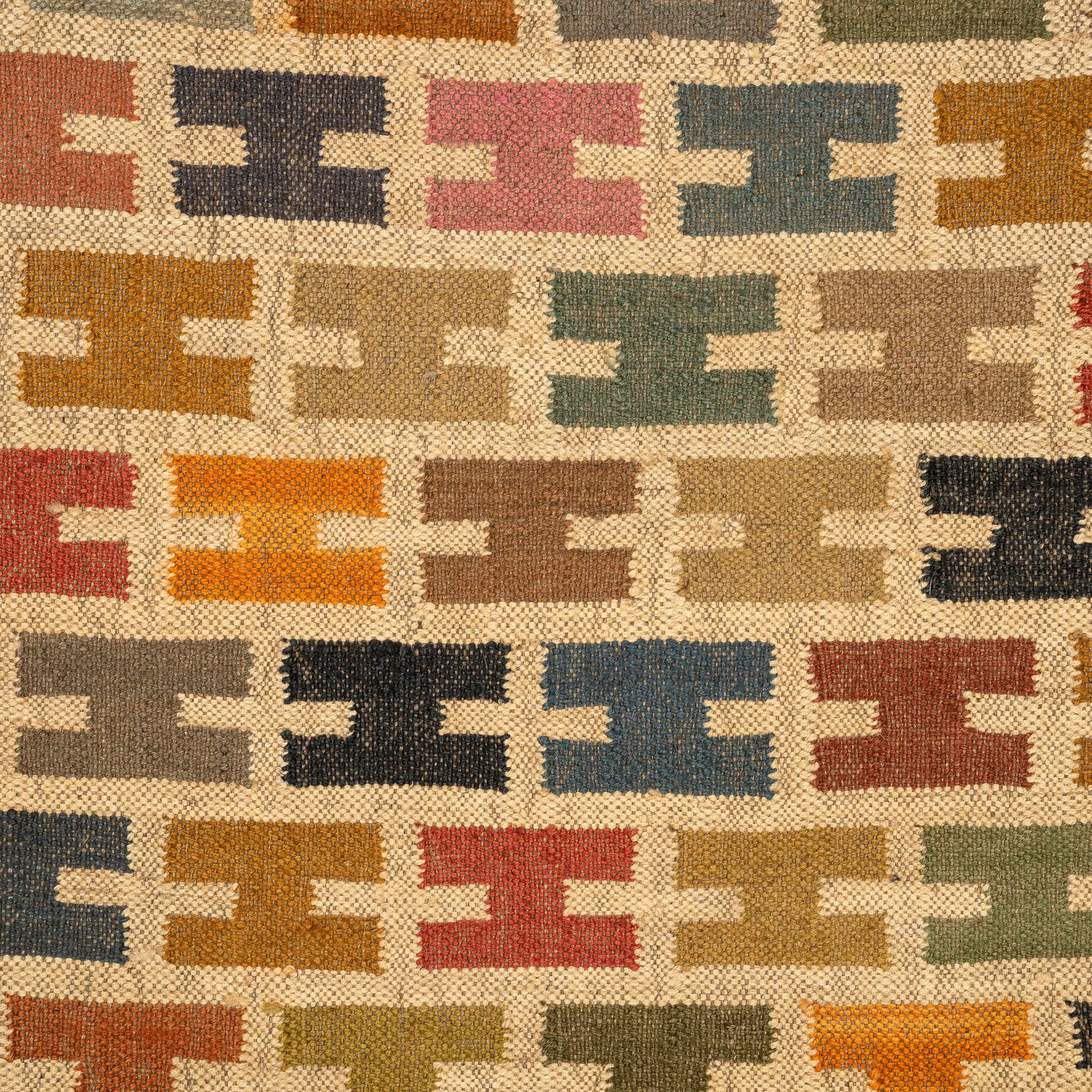 Handwoven Wool Jute Rug - Geometric H-Pattern Design with Natural Tassels