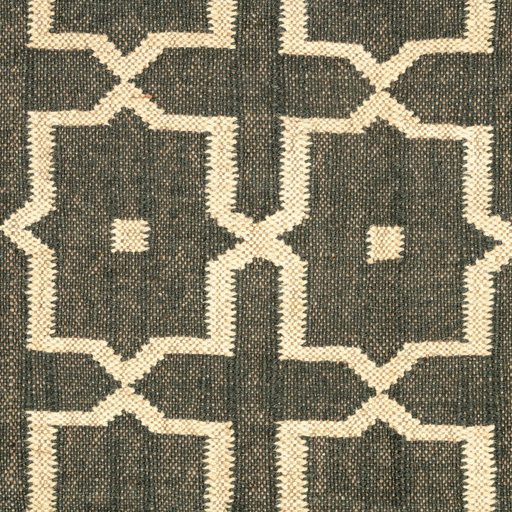 Handwoven Wool Jute Rug - Moroccan Geometric Border Design with Tassels