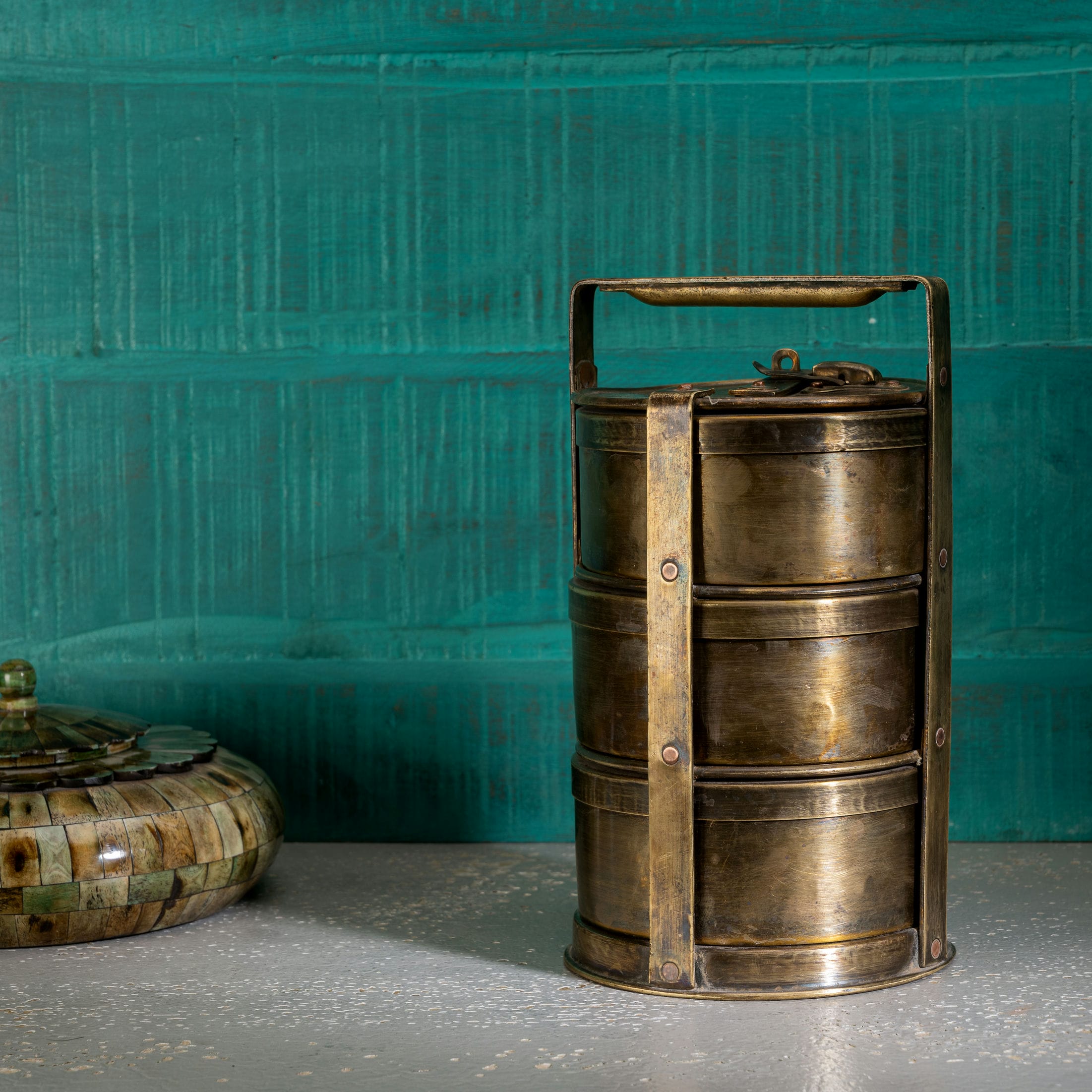 Brass antique lunch box