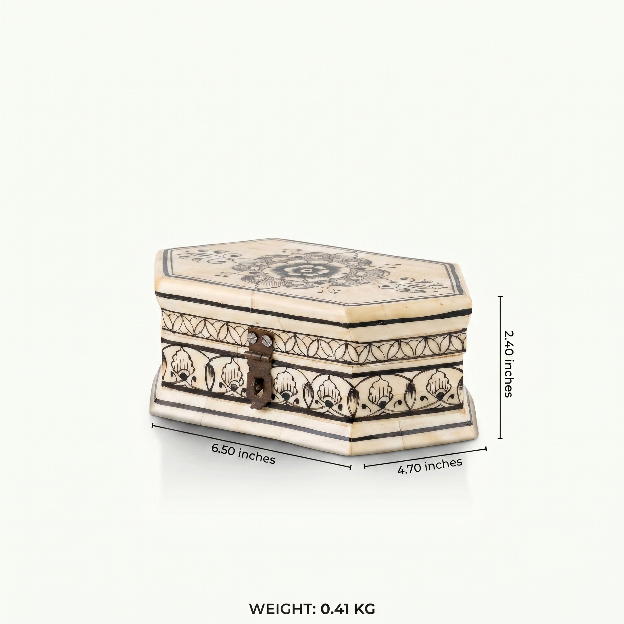 Octagonal Painted Camel Bone Box: The Midnight Mandala