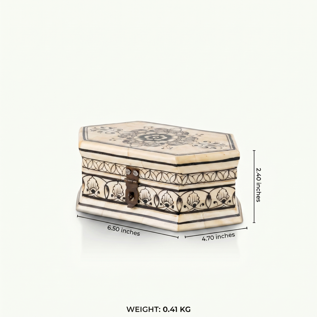 Octagonal Painted Camel Bone Box: The Midnight Mandala