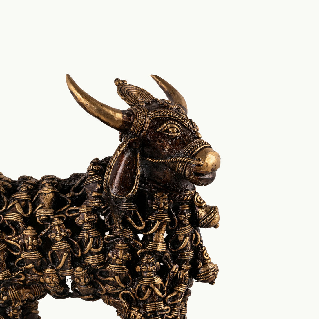 Dhokra Brass Bull Sculpture featuring an openwork matrix for an executive office credenza. 