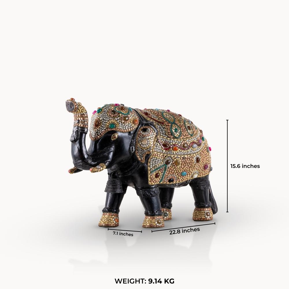 Stone Inlay Brass Elephant Sculpture: The Mosaic Monarch