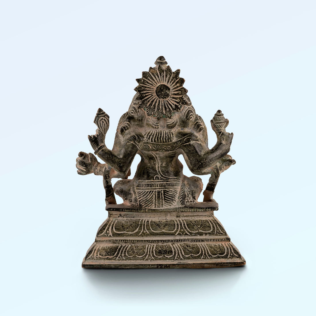 Dual-Tone Brass Ganesha Statue seated in Lalitasana for an east-facing puja altar. 