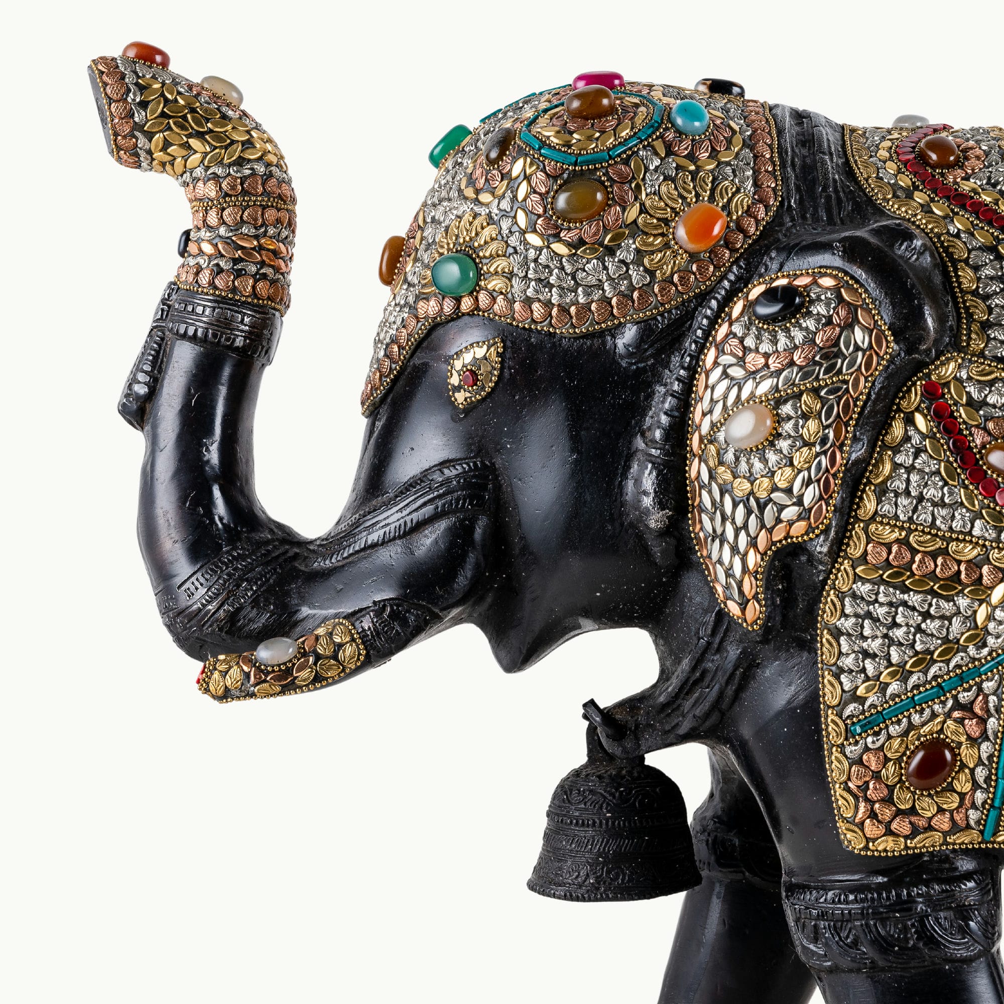 Stone Inlay Brass Elephant Sculpture: The Mosaic Monarch