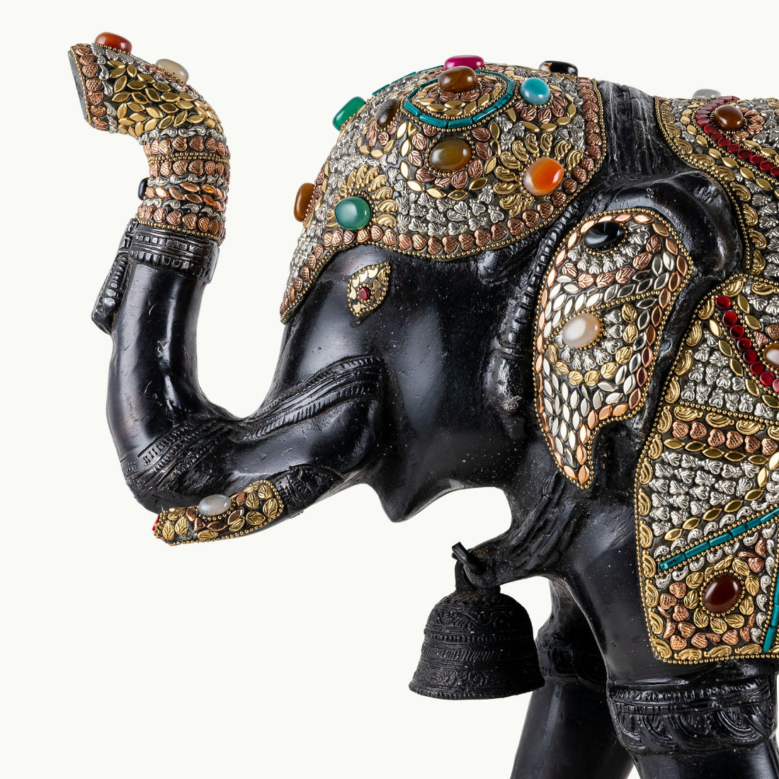 Stone Inlay Brass Elephant Sculpture: The Mosaic Monarch