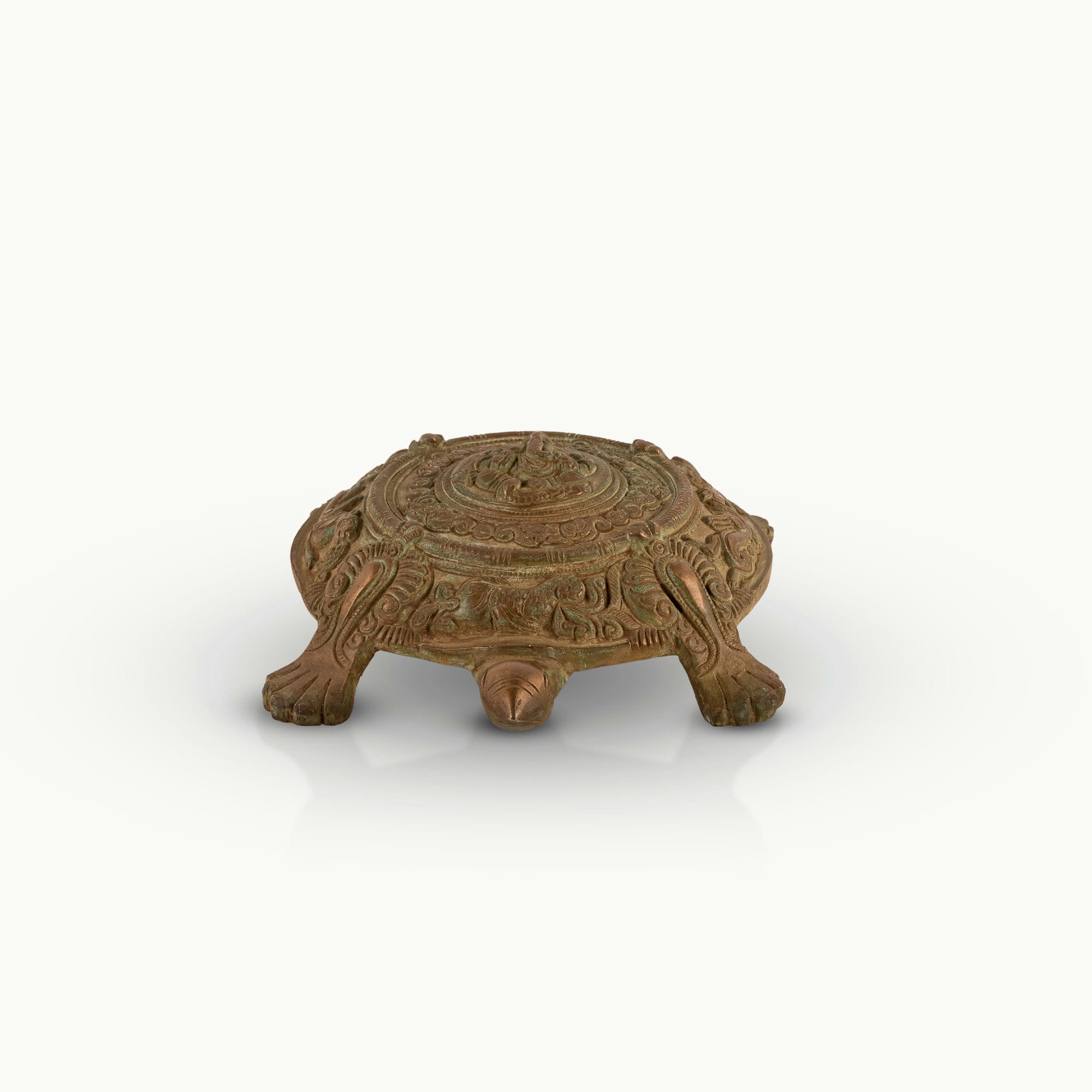 Brass Ganesha Tortoise Idol featuring chased mandalas for a home altar or entrance