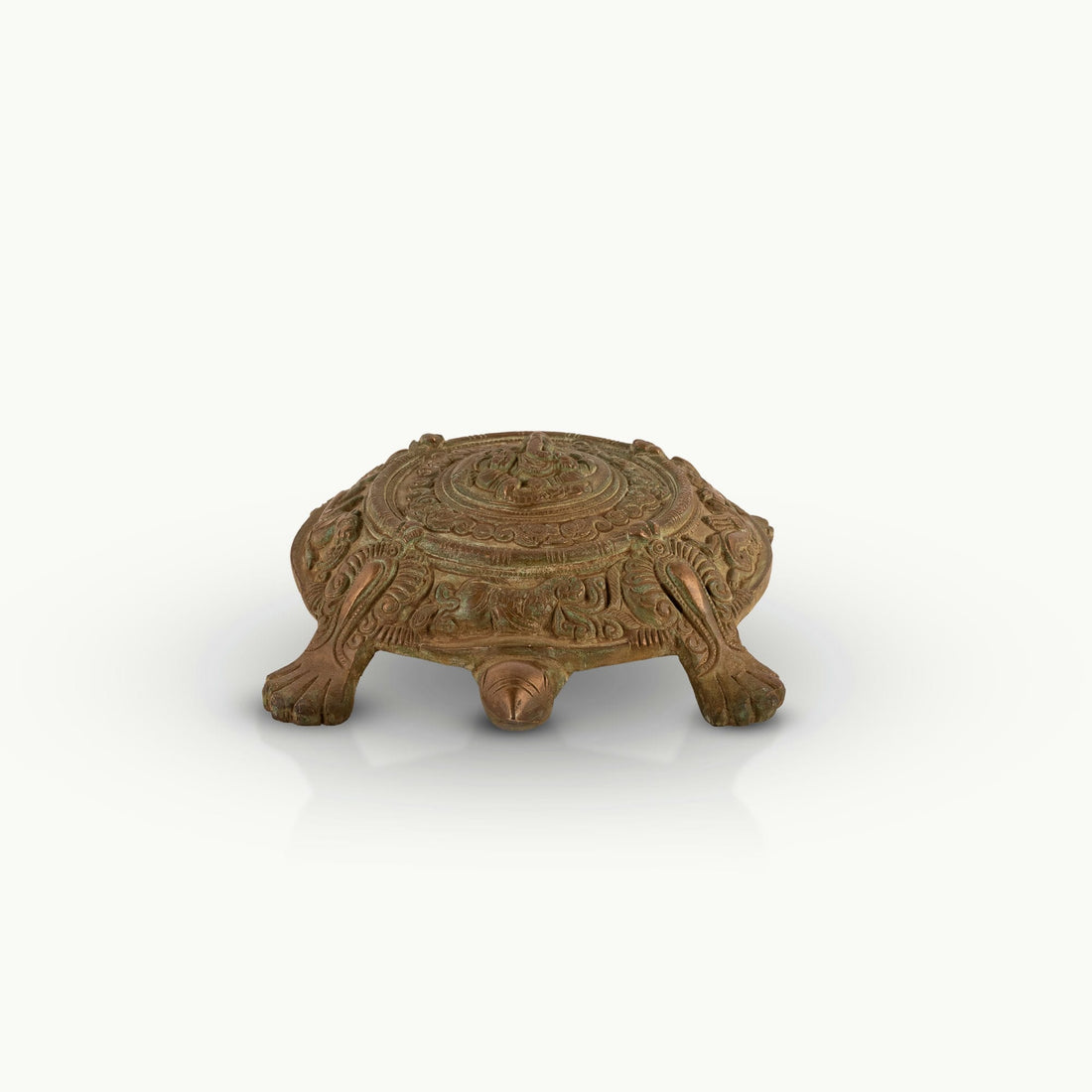 Brass Ganesha Tortoise Idol featuring chased mandalas for a home altar or entrance