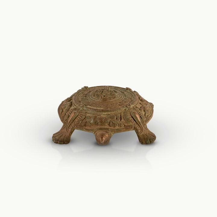 Brass Ganesha Tortoise Idol featuring chased mandalas for a home altar or entrance