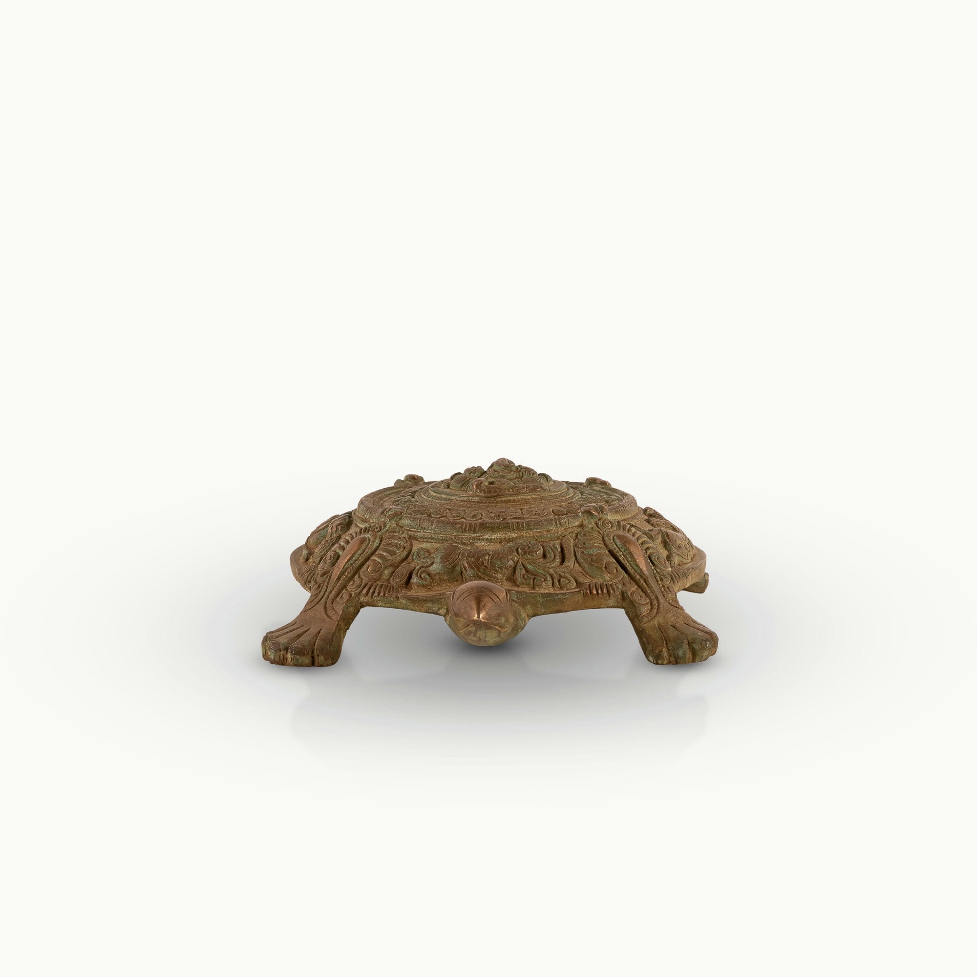 Brass Ganesha Tortoise Idol featuring chased mandalas for a home altar or entrance