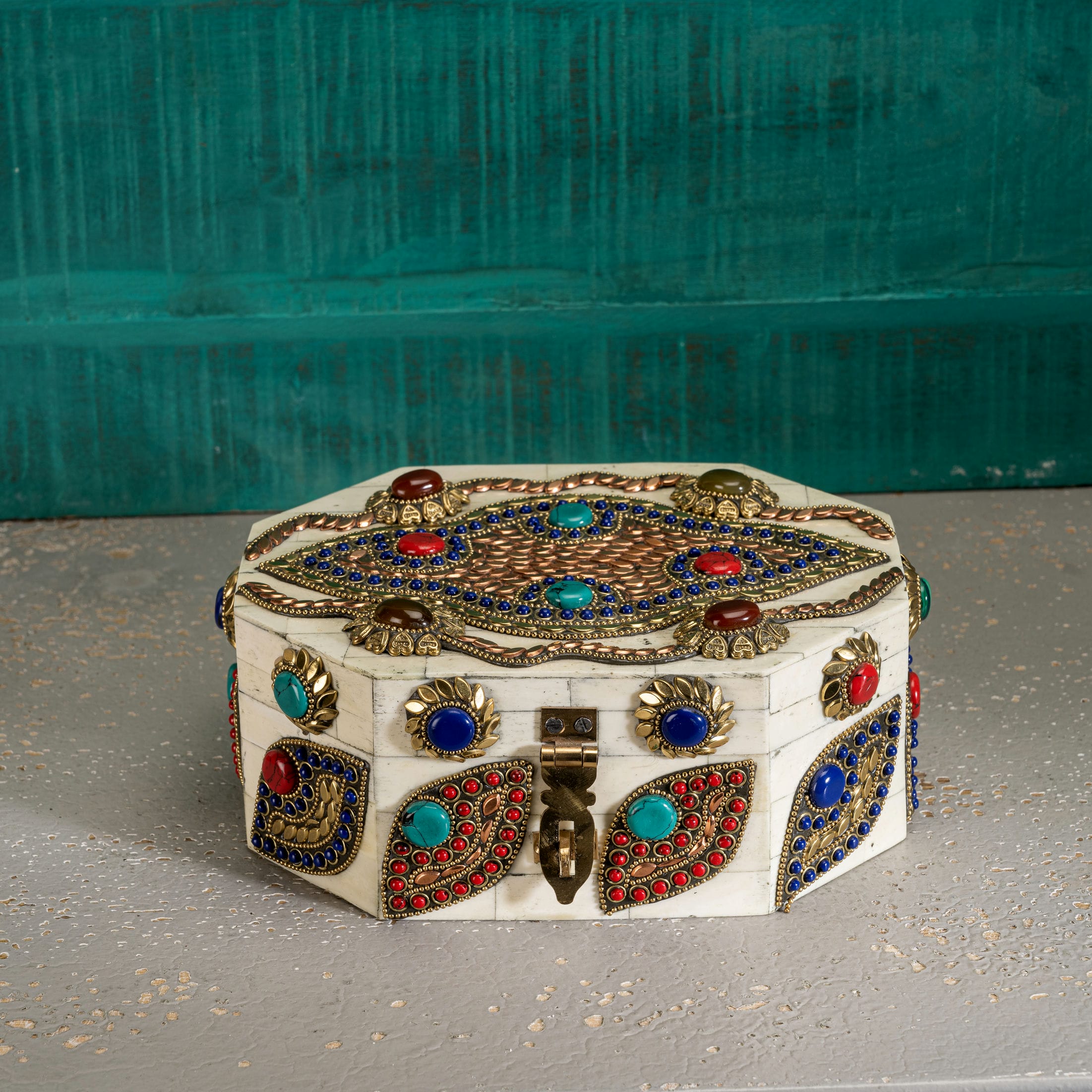 Stone Inlay Camel Bone Box: The Jeweled Mosaic