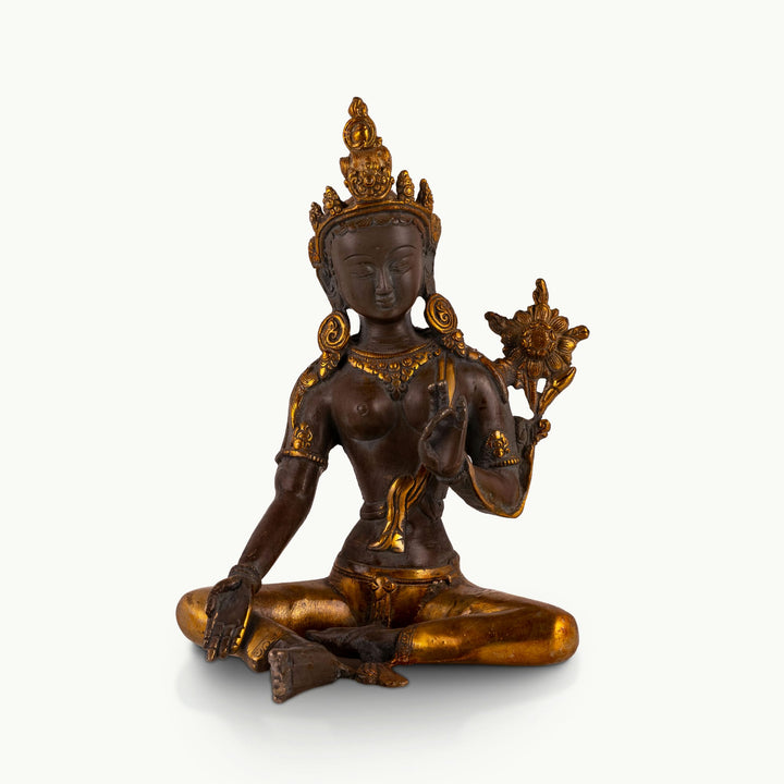 Gold-Accented Brass Tara Statue: The Golden Compassion