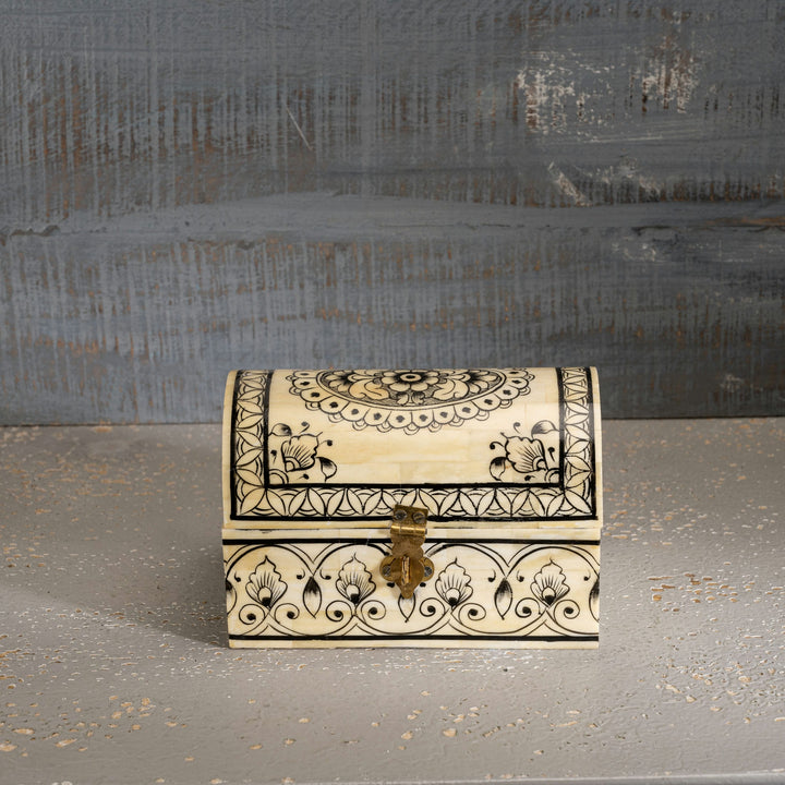 Vaulted Painted Camel Bone Box: The Monochrome Vault