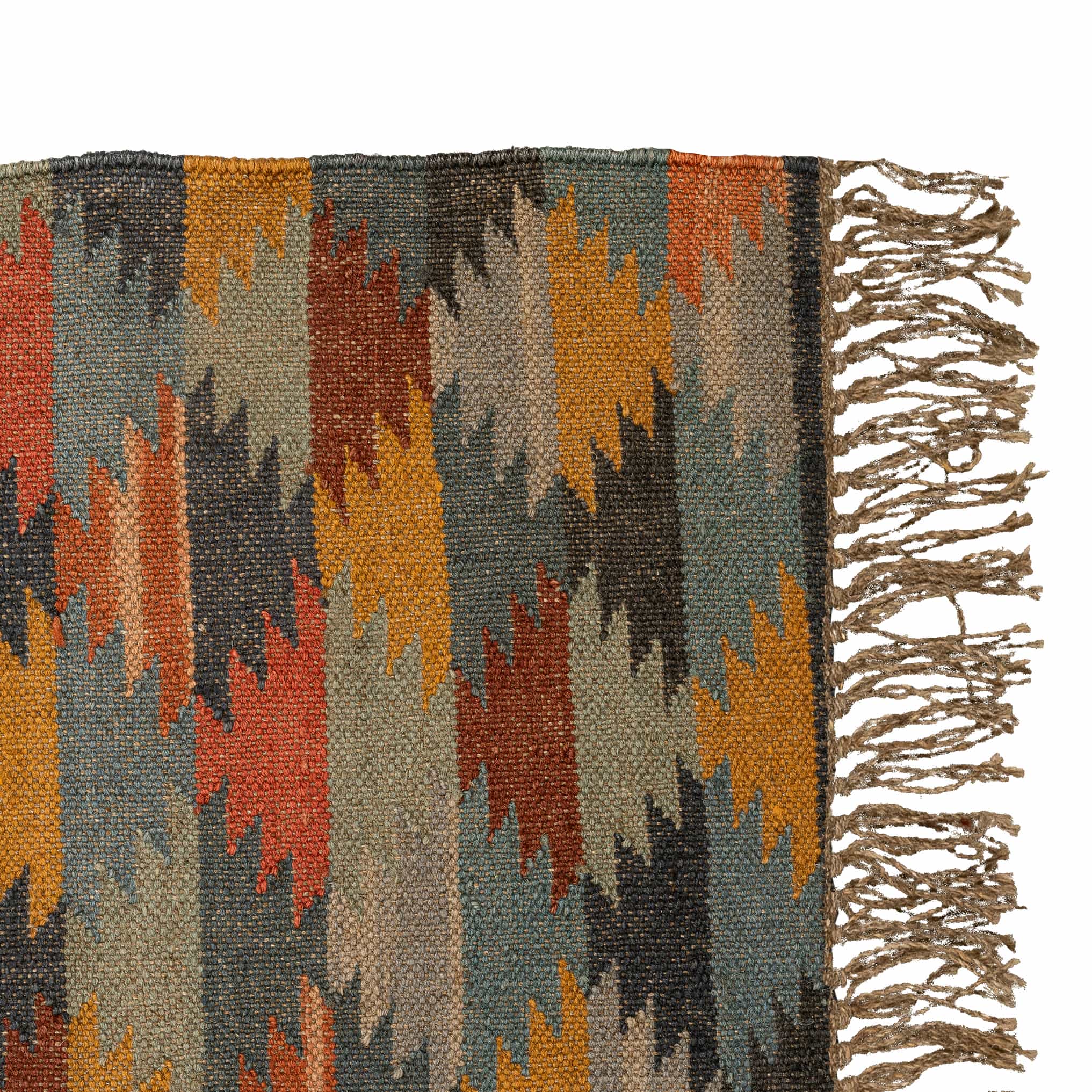 Handwoven Wool Jute Rug – Unique Vertical Diamond Pattern