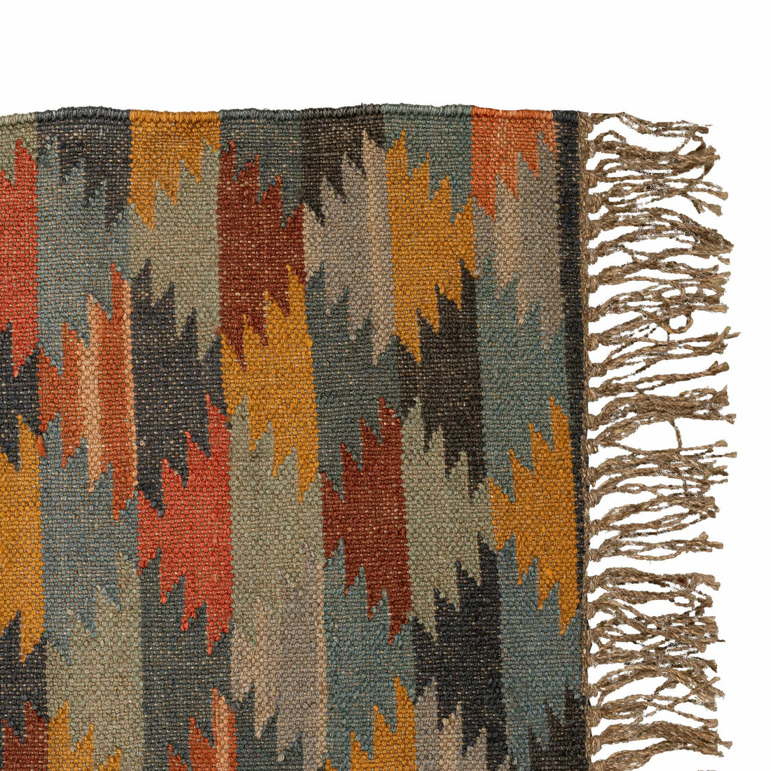 Handwoven Wool Jute Rug – Unique Vertical Diamond Pattern