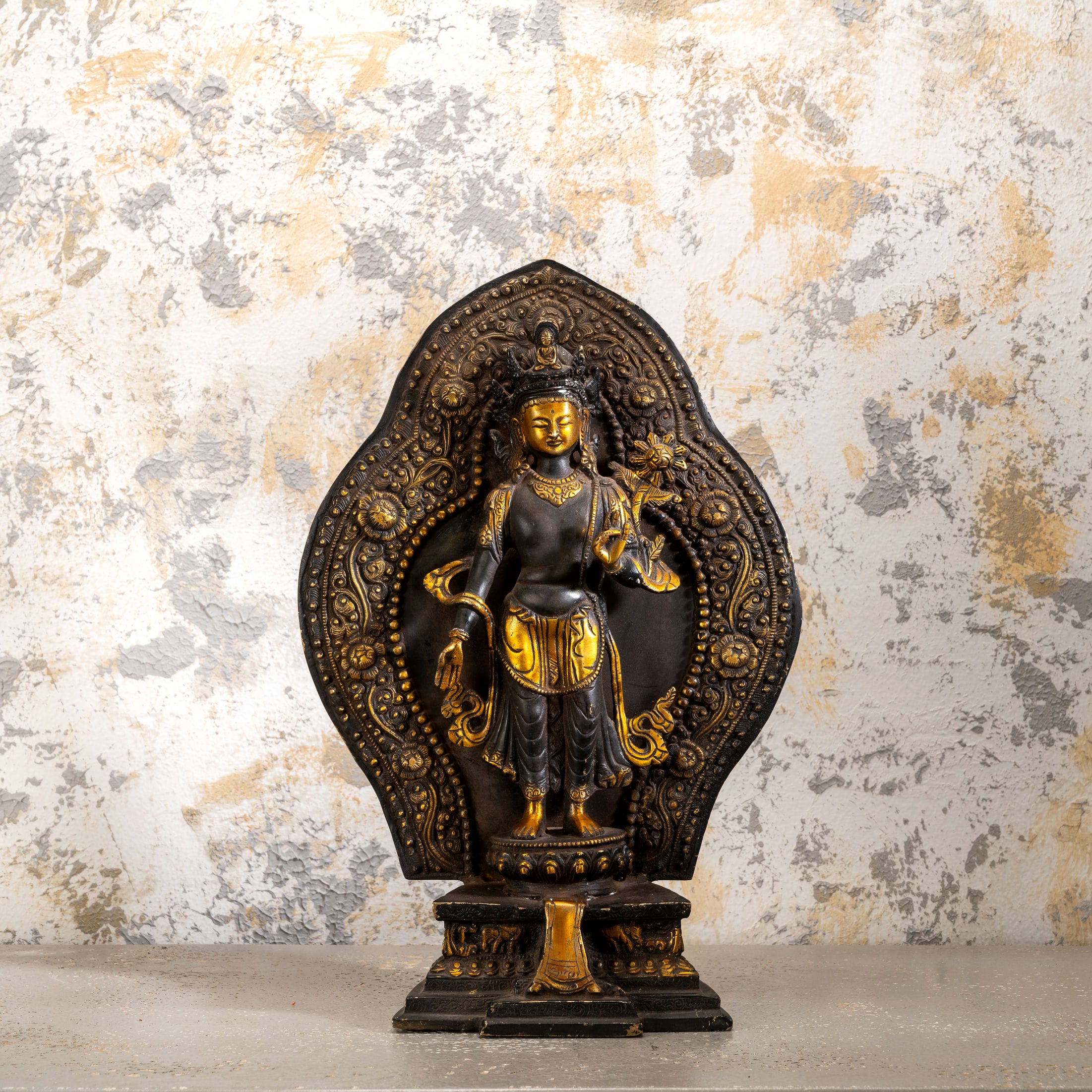 Black Oxidized Brass Standing Tara Statue: The Luminous Arch