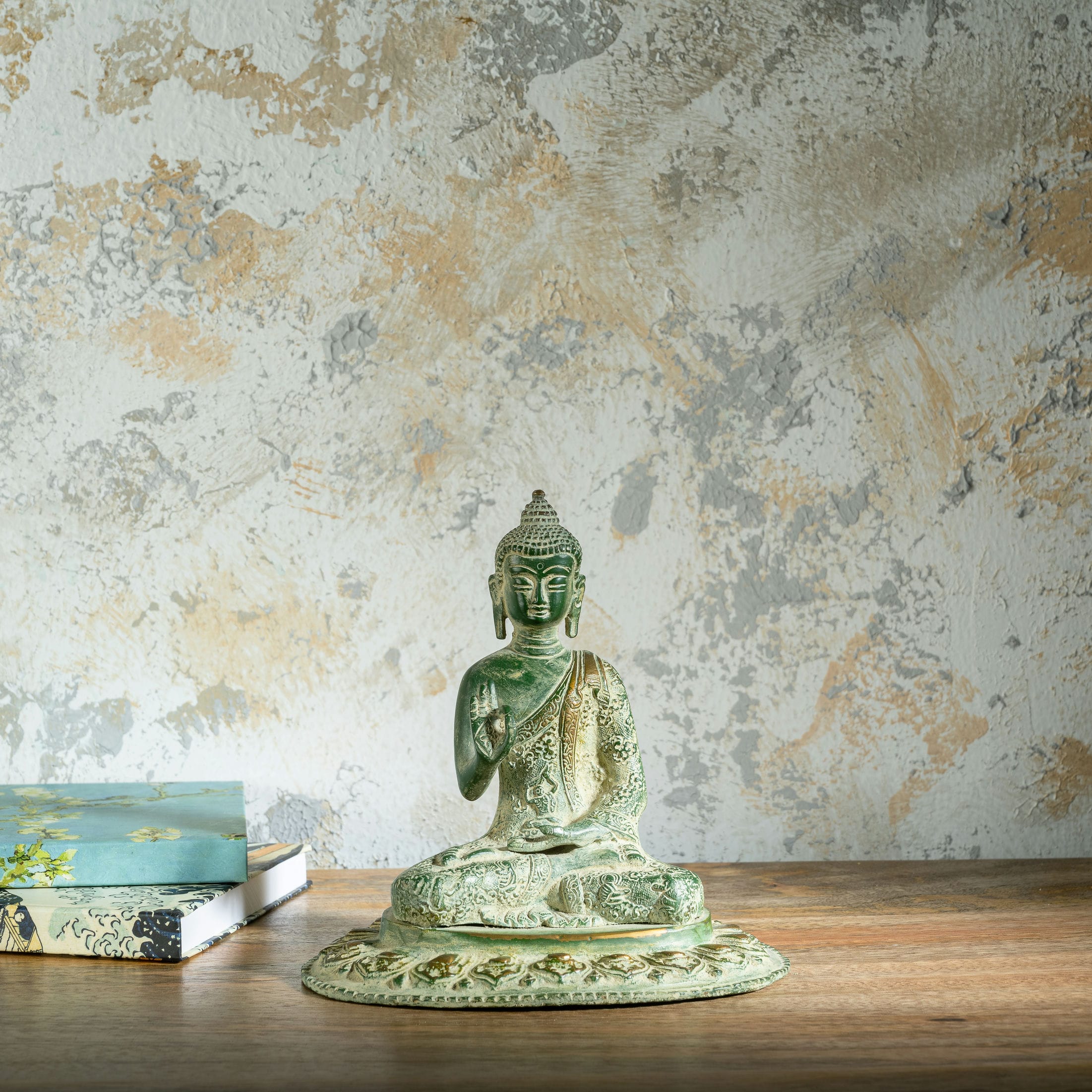 Distressed Verdigris Brass Buddha Statue: The Excavated Serenity