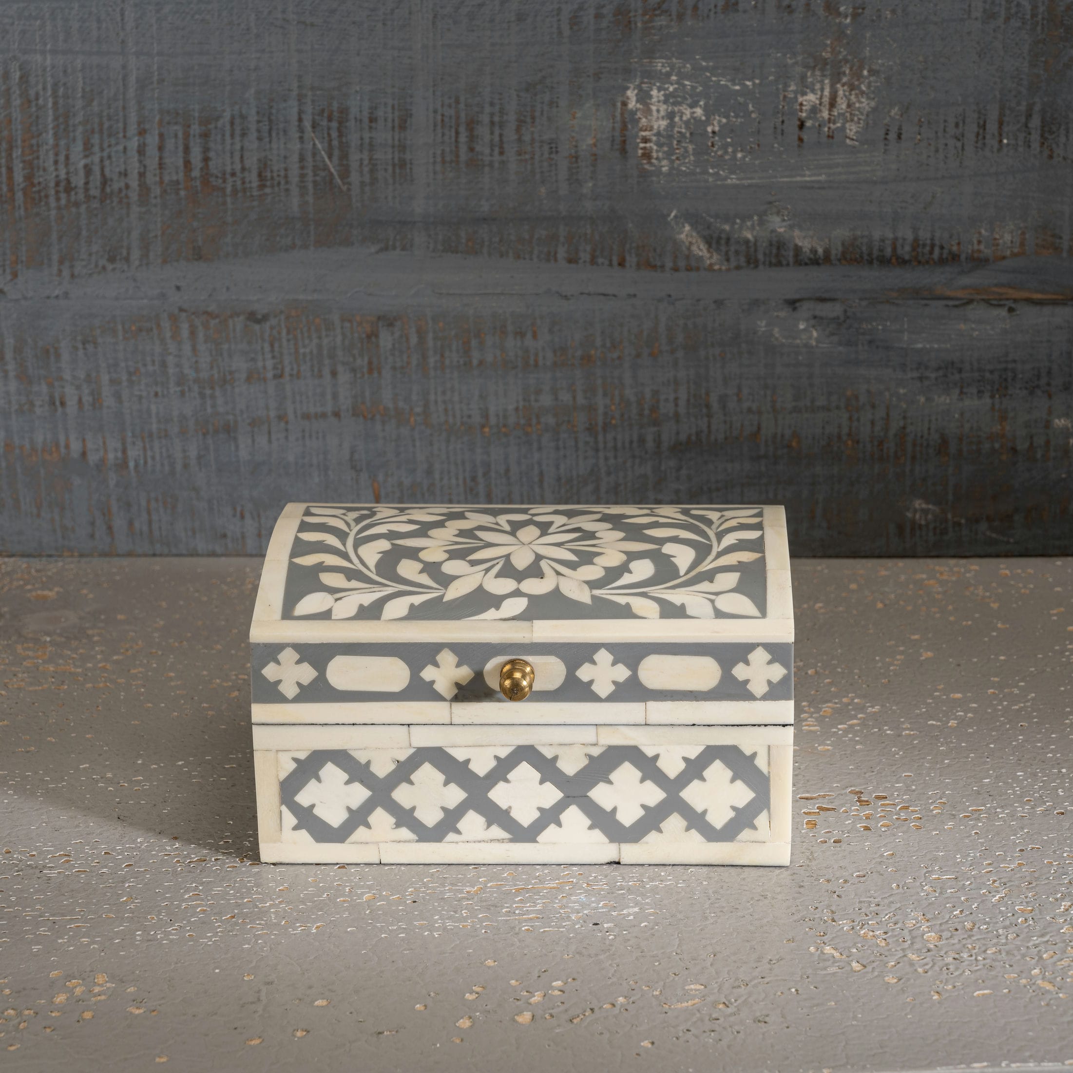 Domed Grey and White Floral Inlay Box