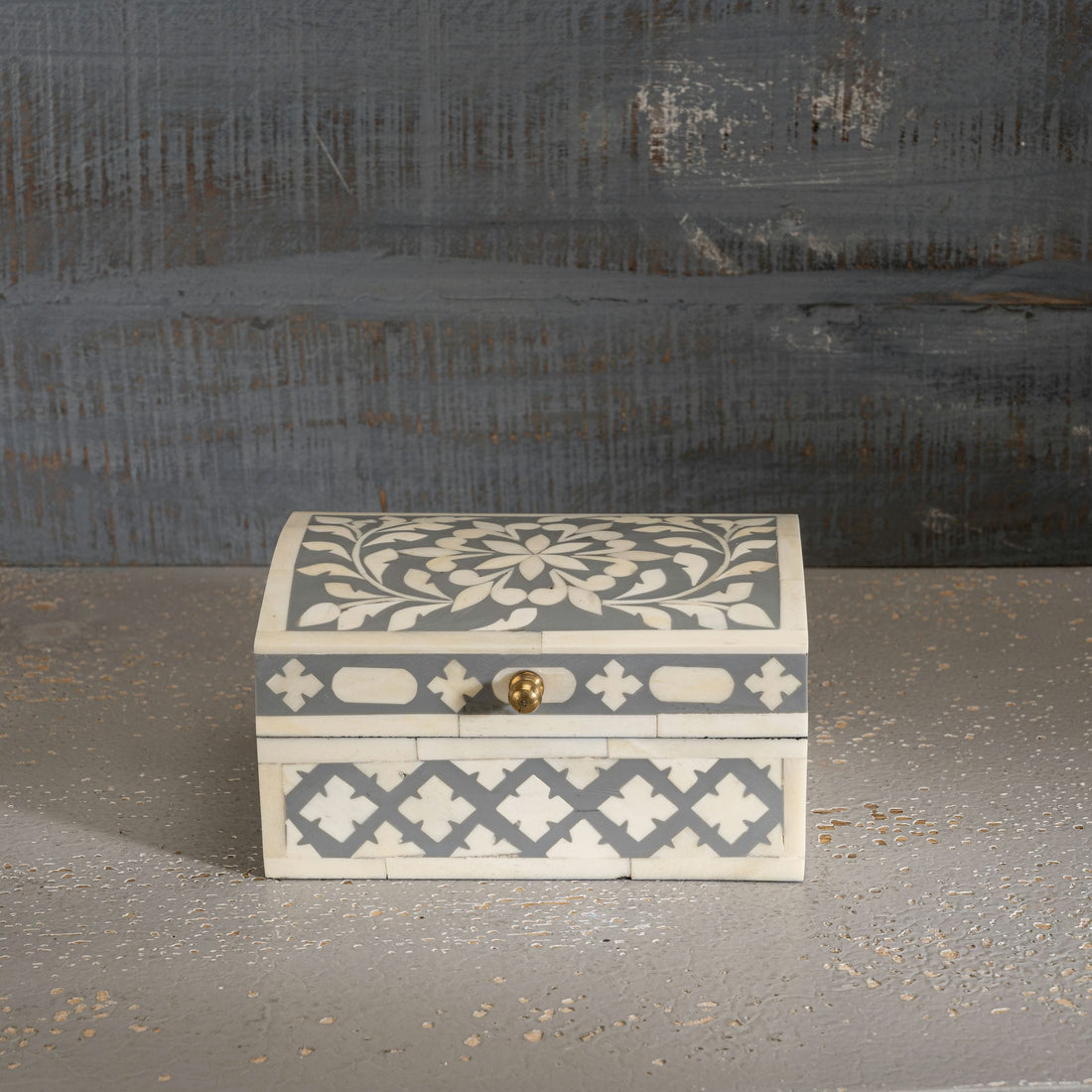 Domed Grey and White Floral Inlay Box