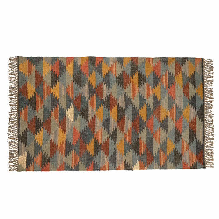 Handwoven Wool Jute Rug – Unique Vertical Diamond Pattern