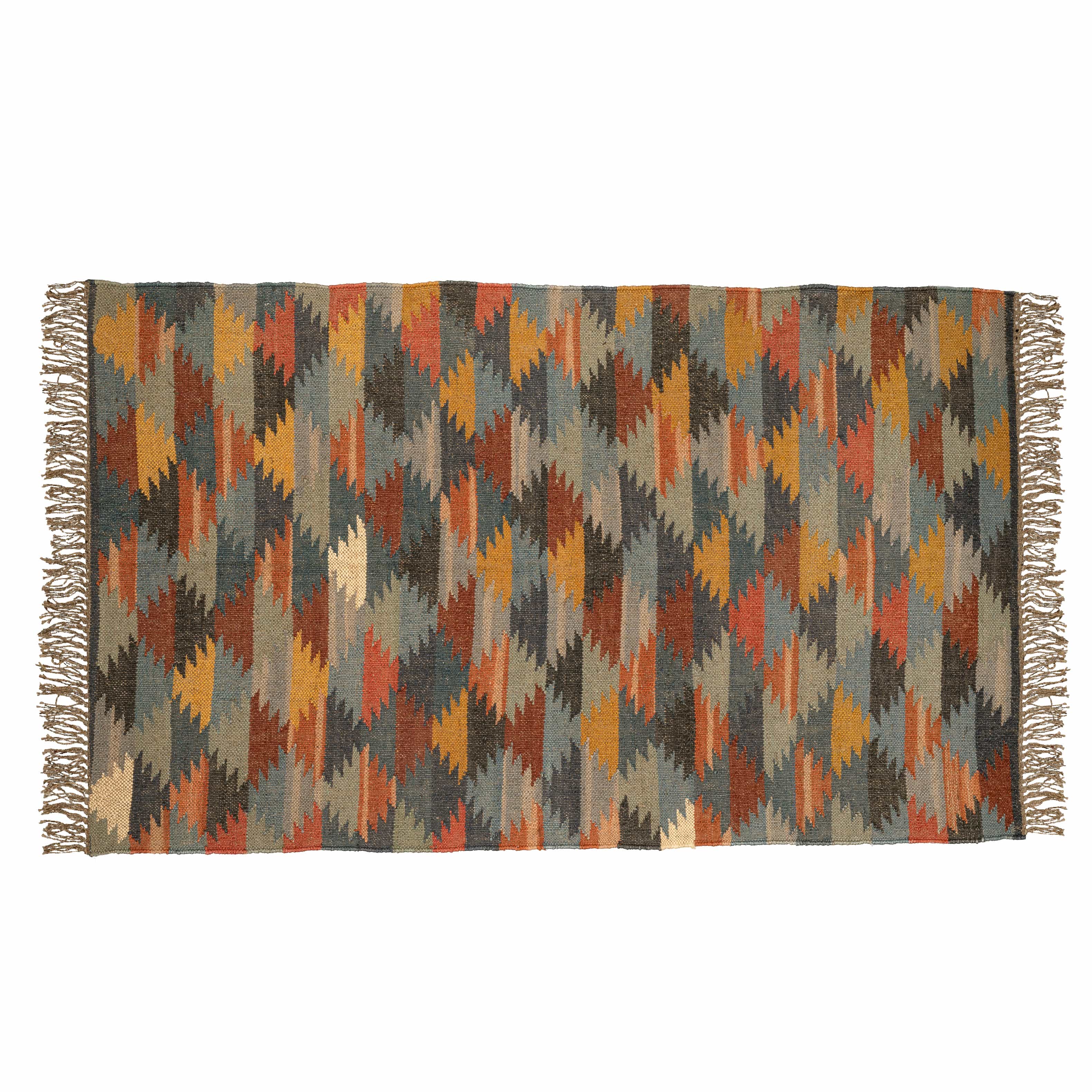 Handwoven Wool Jute Rug – Unique Vertical Diamond Pattern