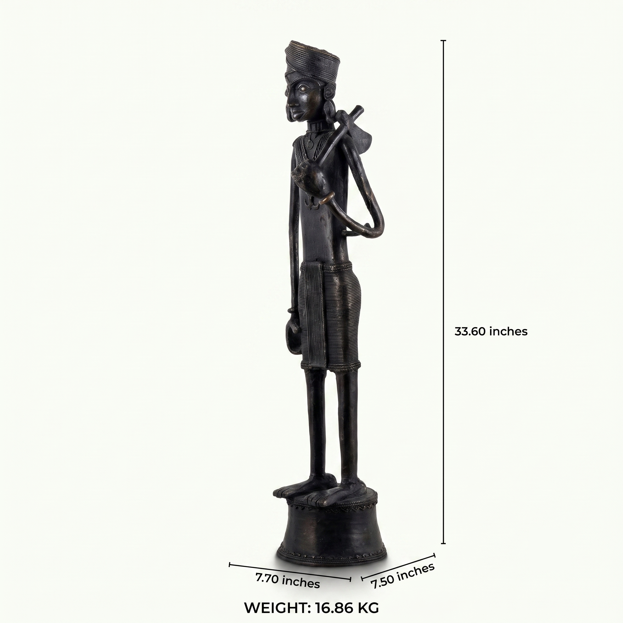 Dhokra brass tribal man sculpture standing with an axe.