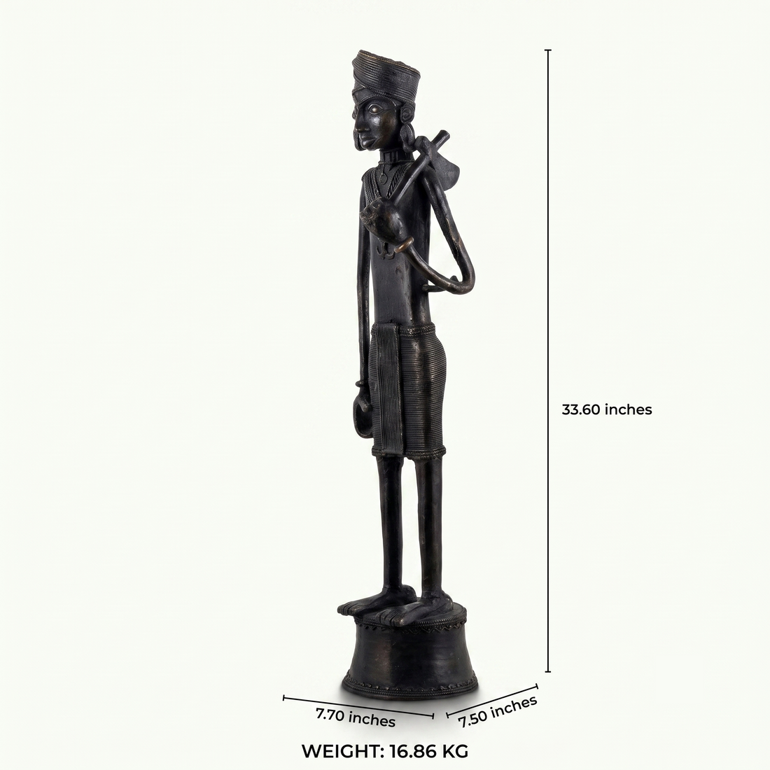 Dhokra brass tribal man sculpture standing with an axe.